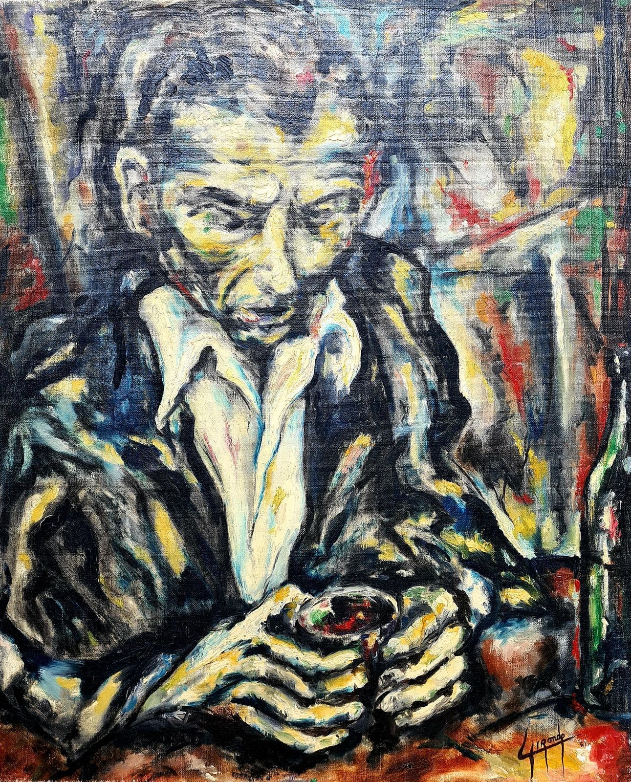 Midcentury Expressionist Portrait Painting, Oil On Canvas, Circle Ludwig Meidner From 1961 By Lirondo photo vintage