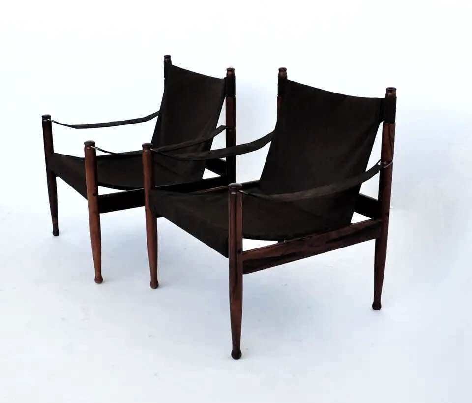 Pair Of Two Rare Erik Worts For Niels Eilersen Danish "Safari' Chairs In Black Leather photo furniture