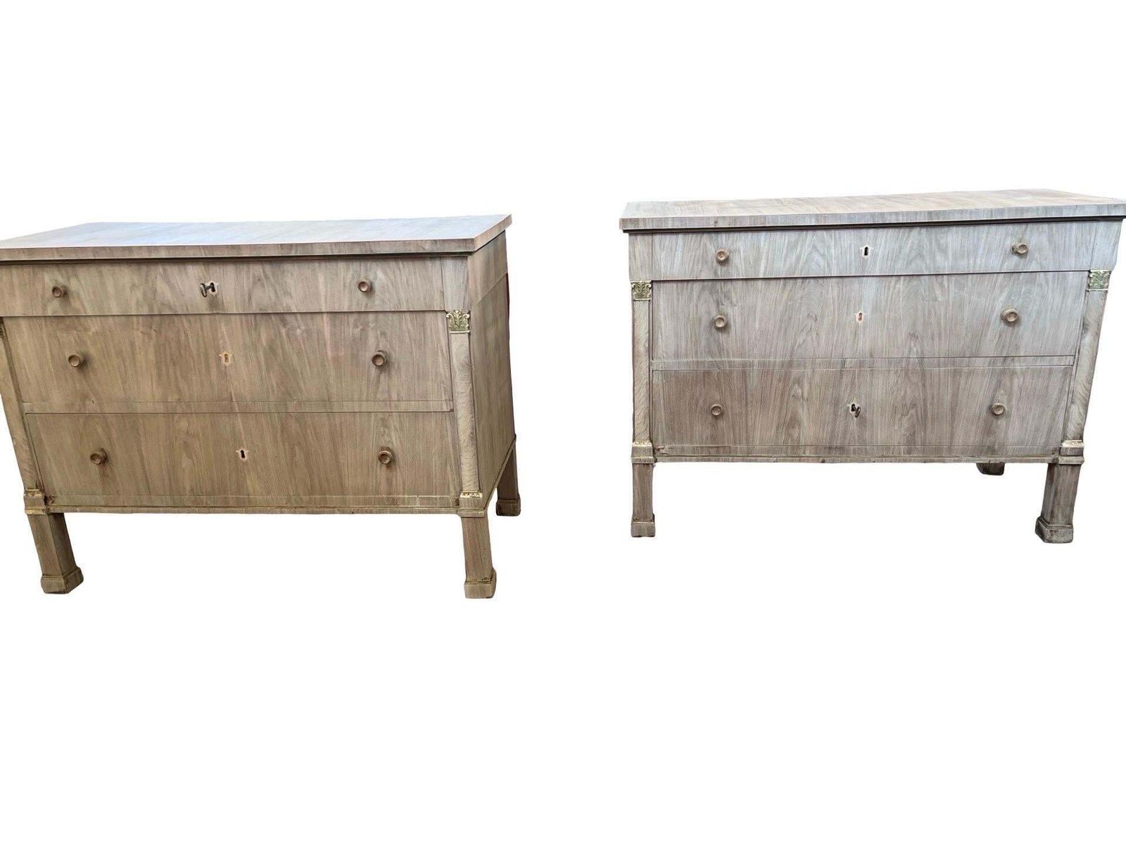 Pair Of Italian Bleached Empire Chest Of Drawers With Walnut Bookmatched Veneer photo buy