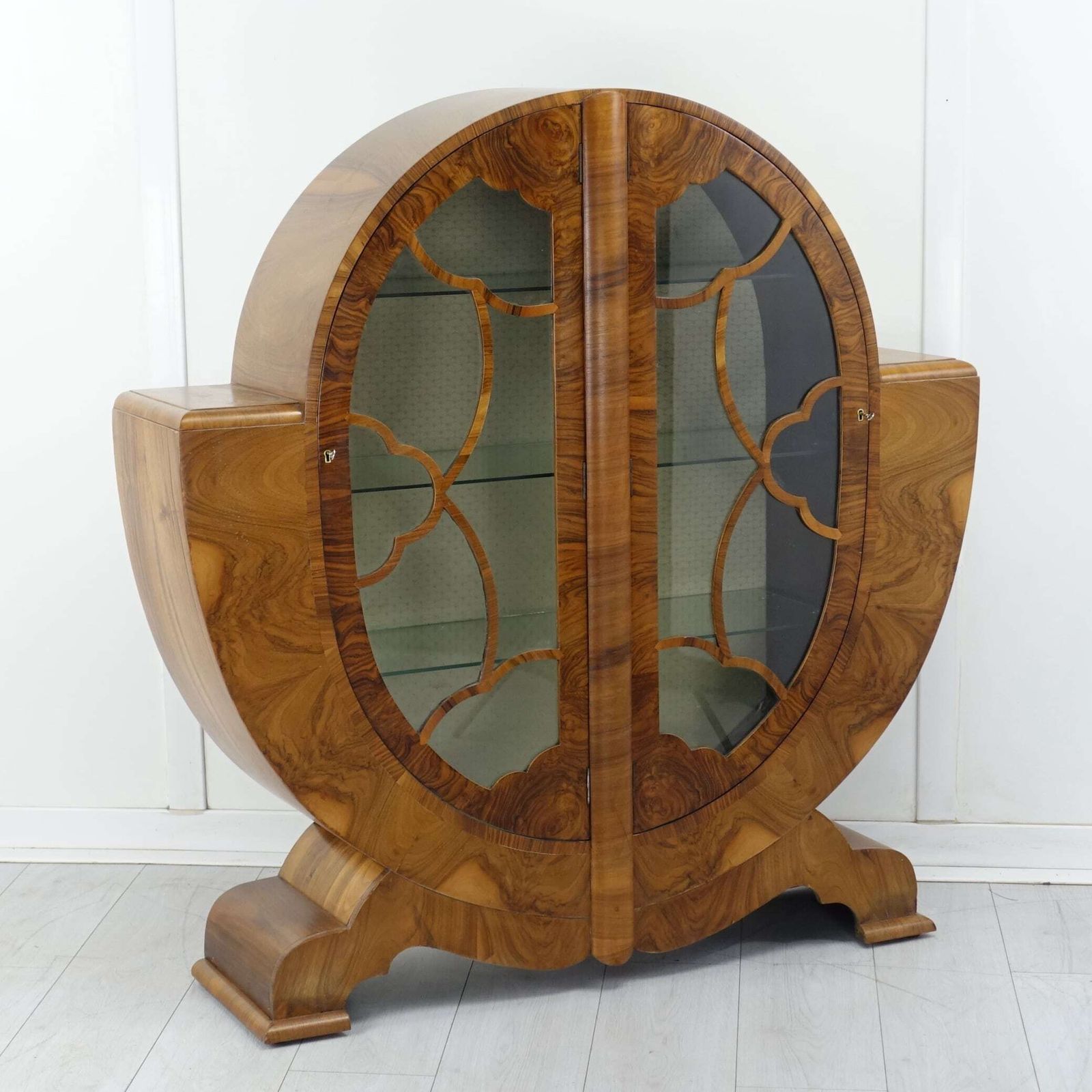 Art Deco Figured Walnut Oval Display Cabinet — English Circa 1930 photo buy