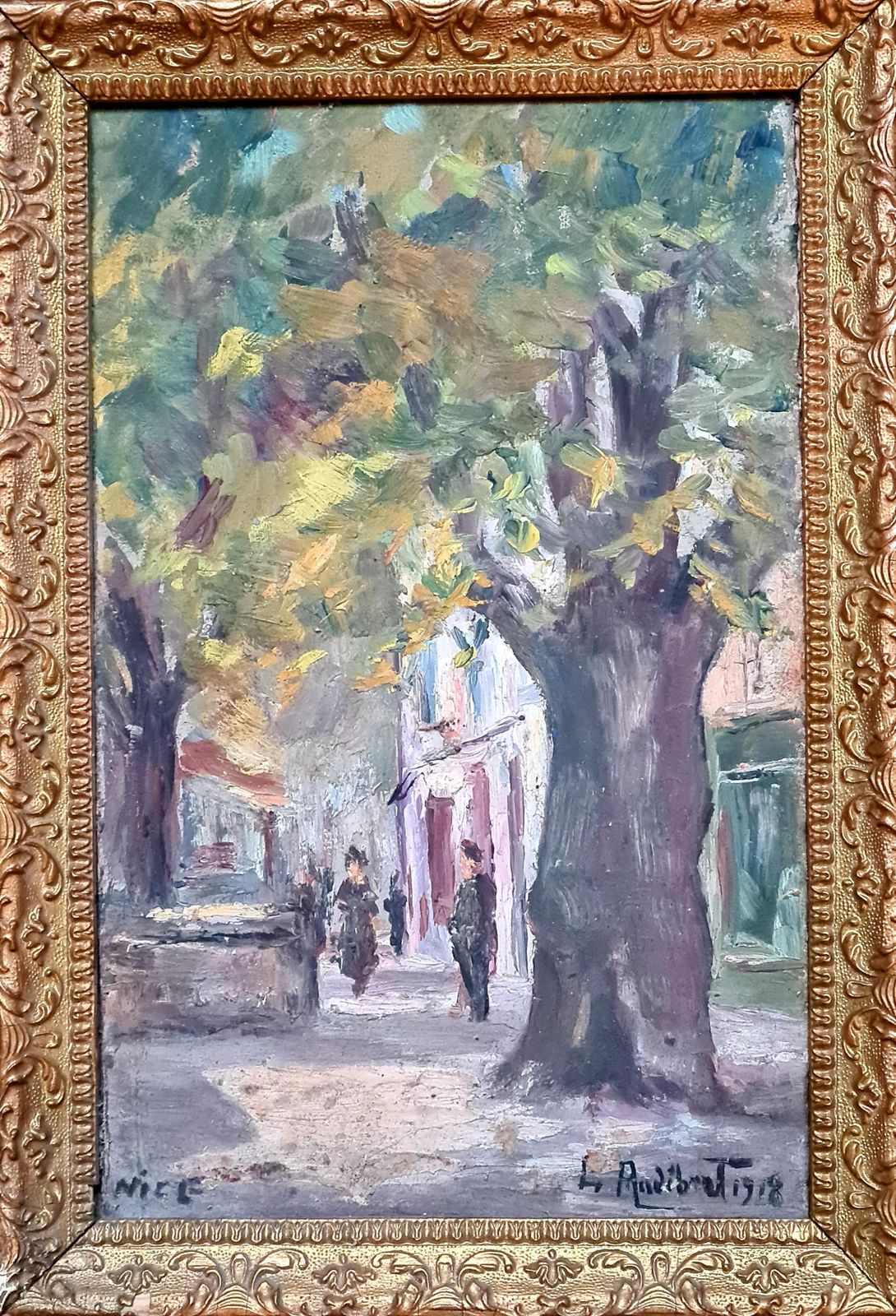 Louis Audibert French Impressionist, Oil On Board, Street View Of Nice, Southern France 1918