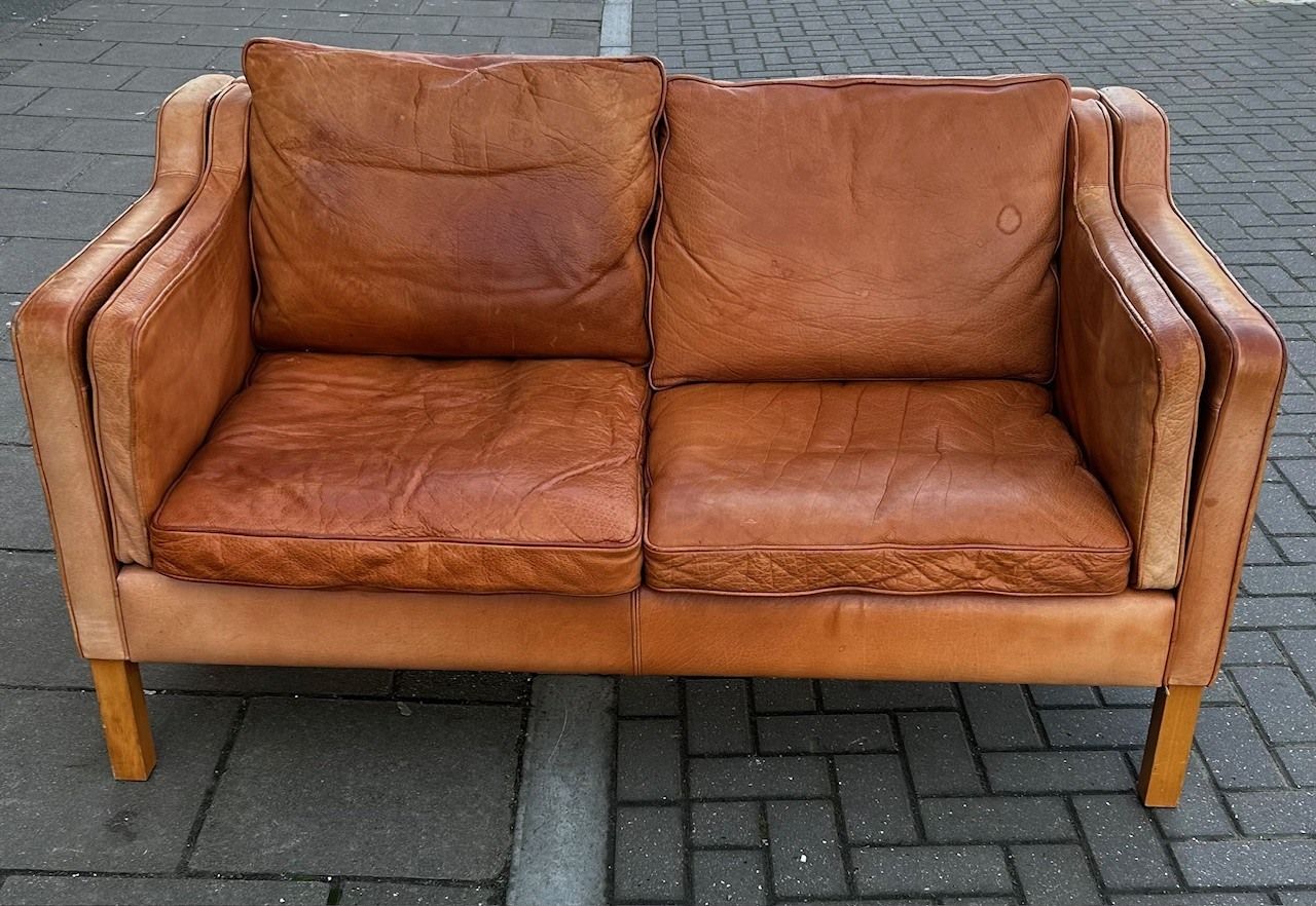 Danish 2 Seater Cognac Leather Colour Sofa