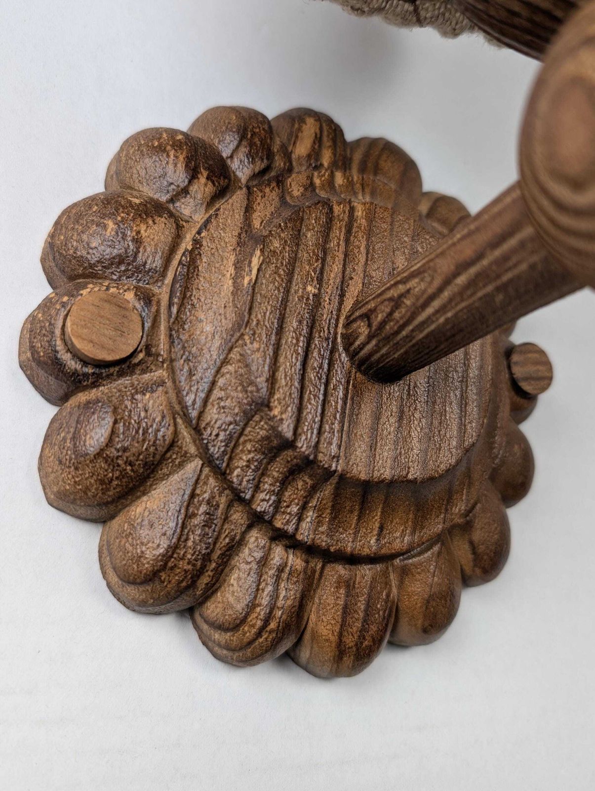 Pair Of Carved Pine Wall Sconces With Jute Shades, Swedish Design, 1970s. photo Lighting