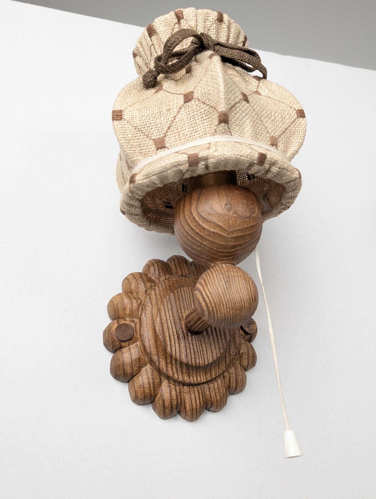 1631.0 Pair Of Carved Pine Wall Sconces With Jute Shades, Swedish Design, 1970s. photo