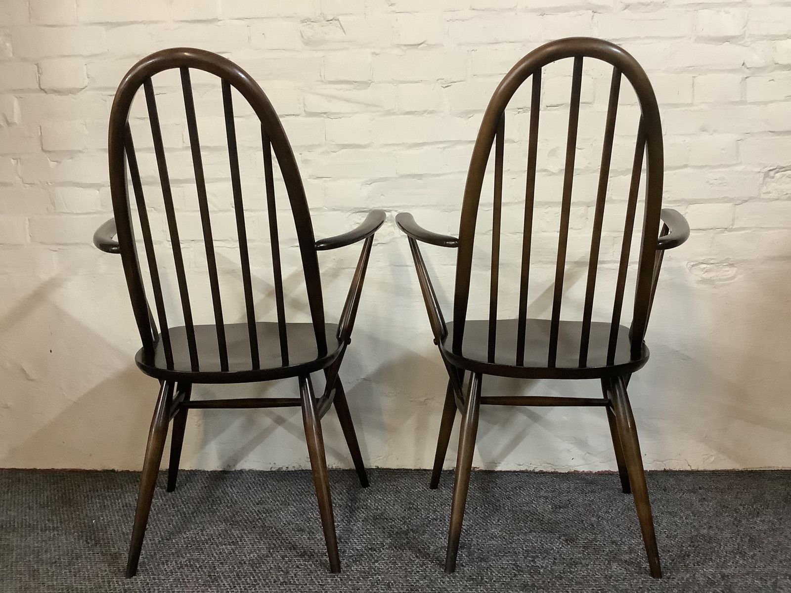 A Match Pair Of Ercol Windsor Quaker Back Carver Chairs. photo vintage
