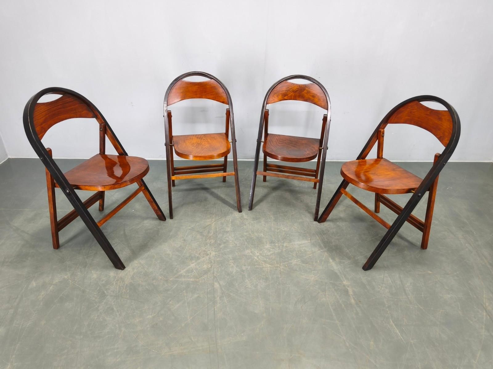 Set Of Four Bauhaus Folding Chairs B751 By Ligna, Czechoslovakia 1930s photo furniture