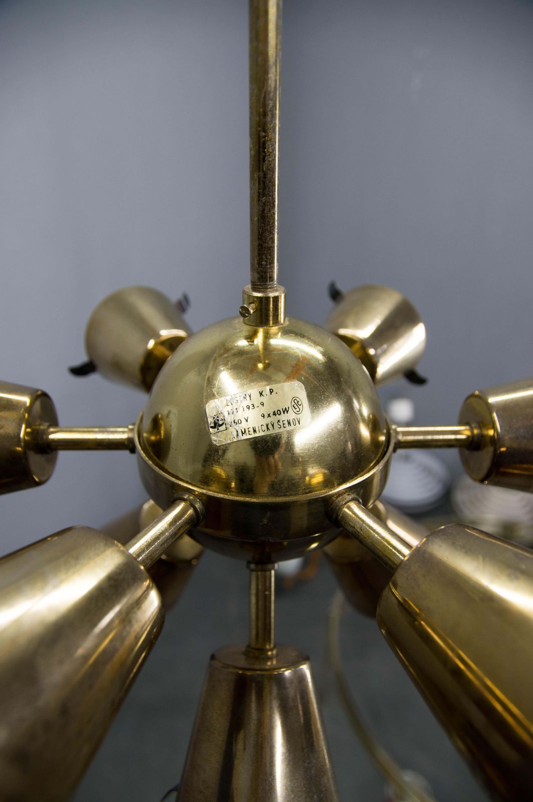 photo for sale Kamenicky Senov Sputnik Chandelier, 9 Flame, 1970s, Good Condition