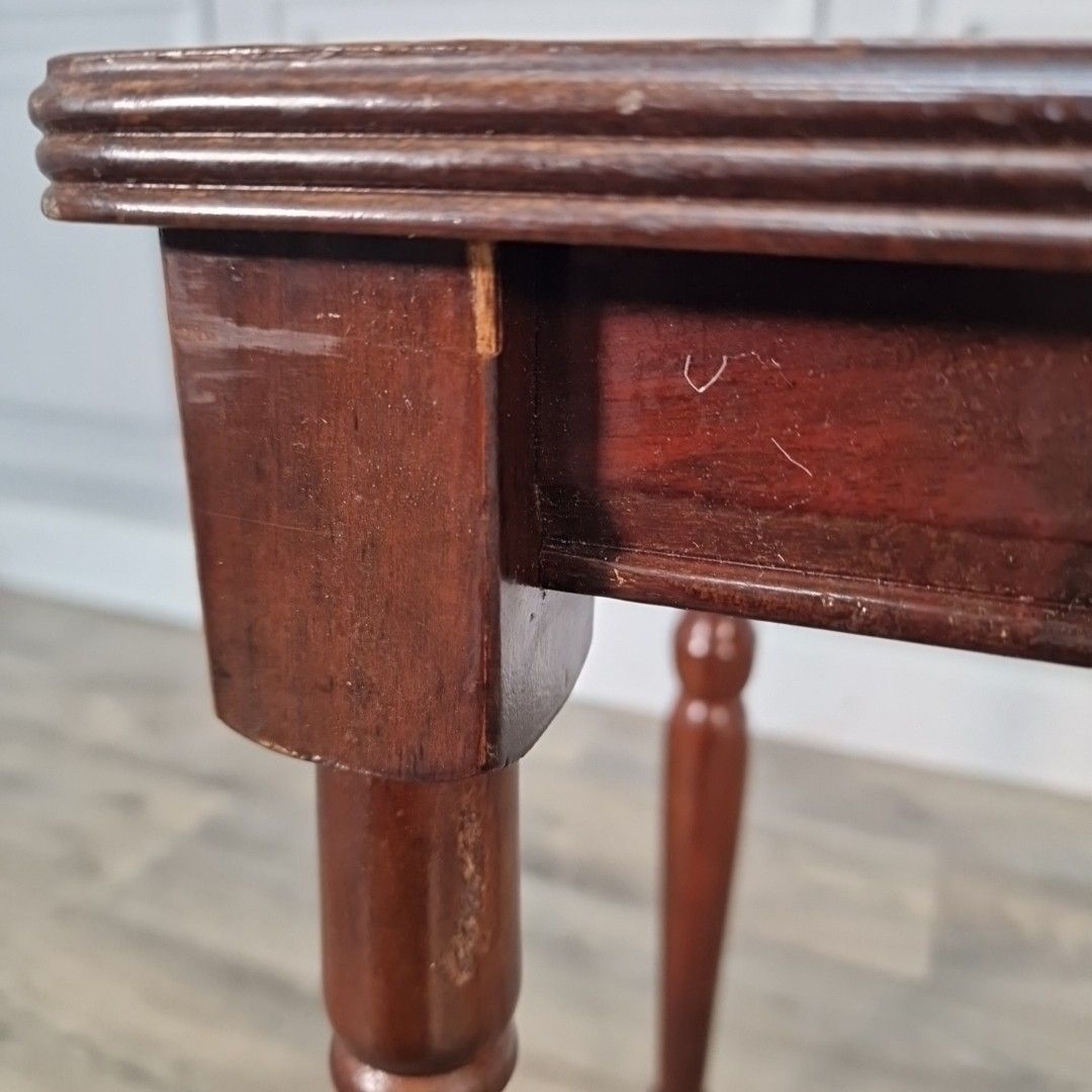 Antique Mahogany Side Table Leather Top Edwardian Lamp Wooden Vintage photo vintage