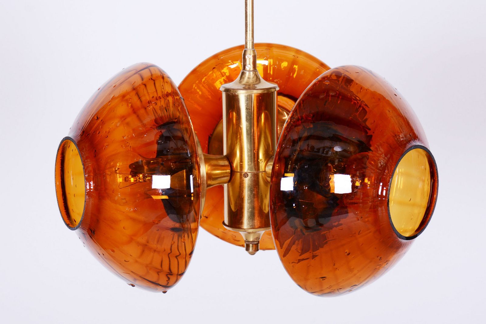 Restored Mid Century Chandelier, By Kamenický šenov, Brass, Glass, Czech, 1960s photo for sale
