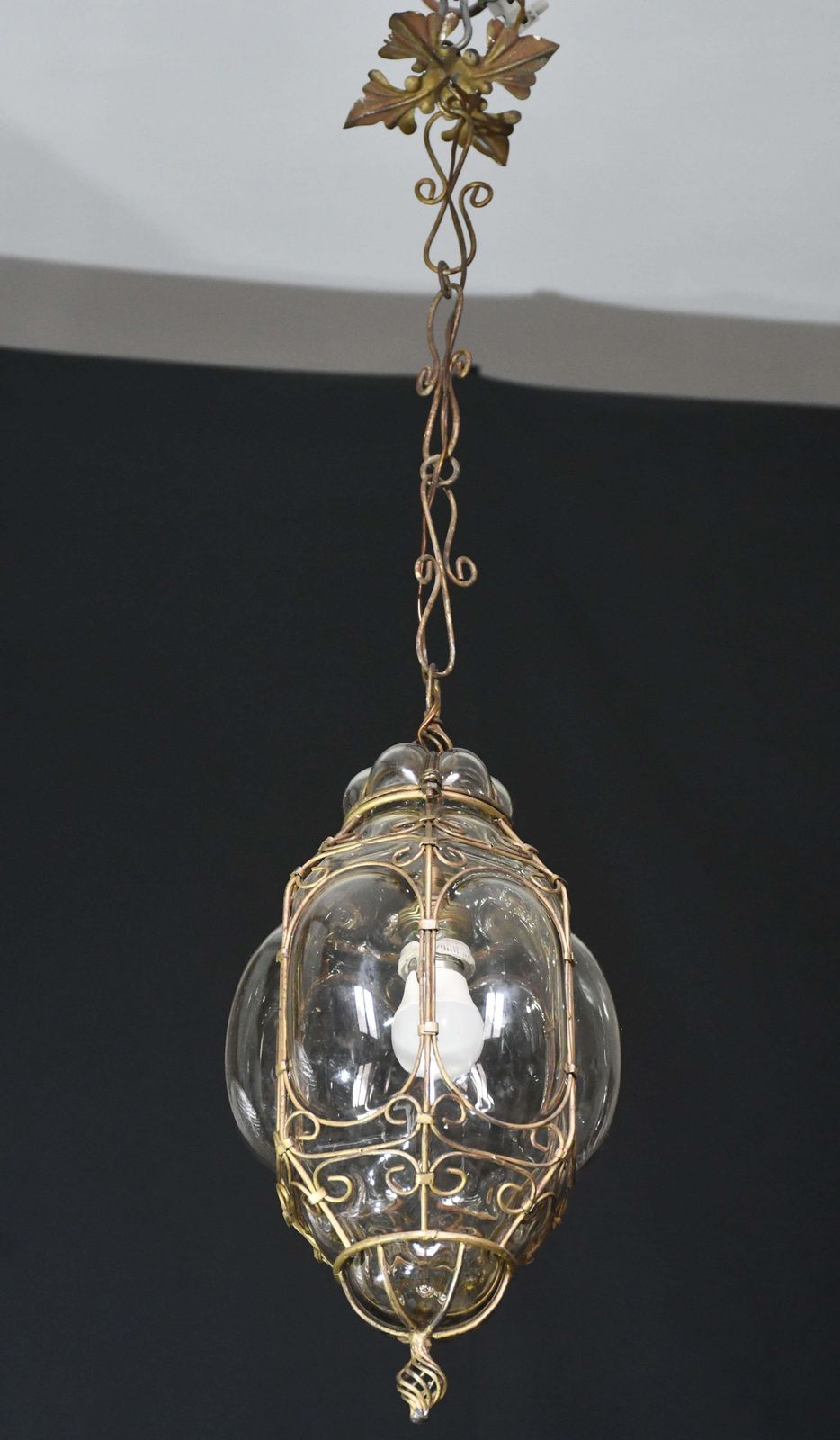 Charming Gilded Brass Colour Venetian Lantern, Seguso Murano Glass, Italy, 1950s photo furniture