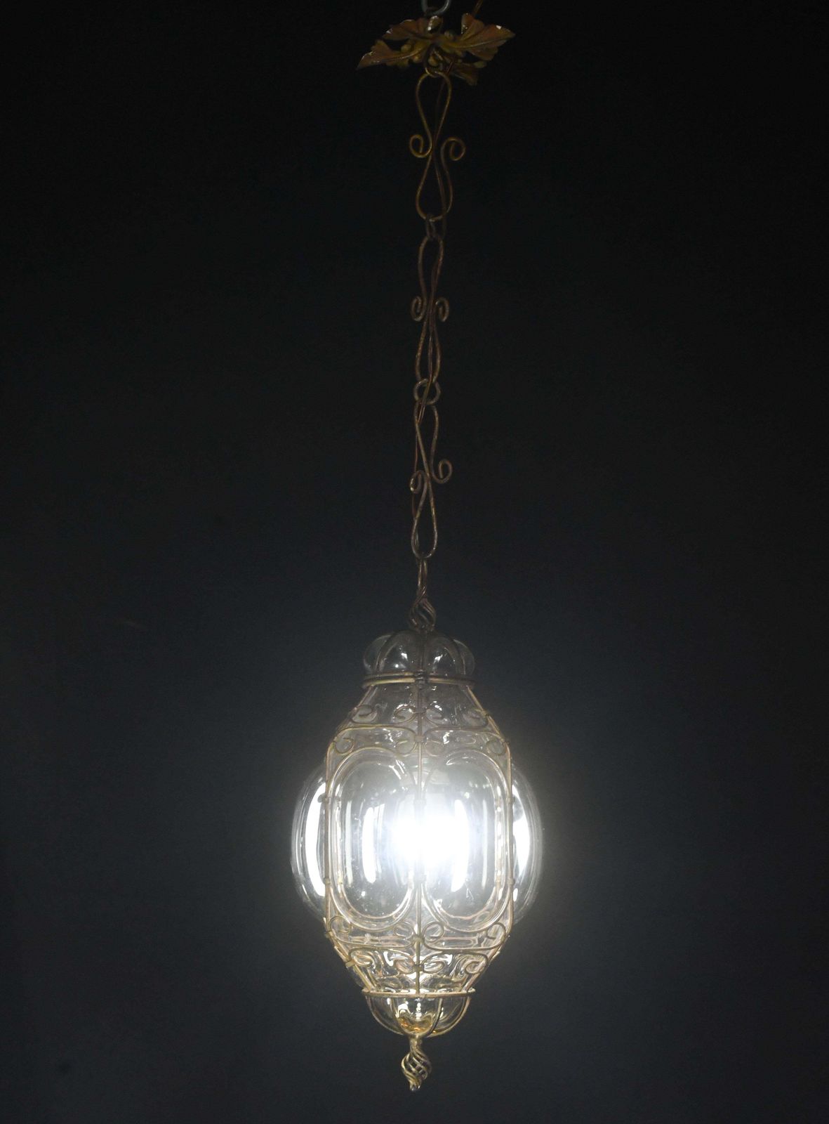 Charming Gilded Brass Colour Venetian Lantern, Seguso Murano Glass, Italy, 1950s photo Lighting