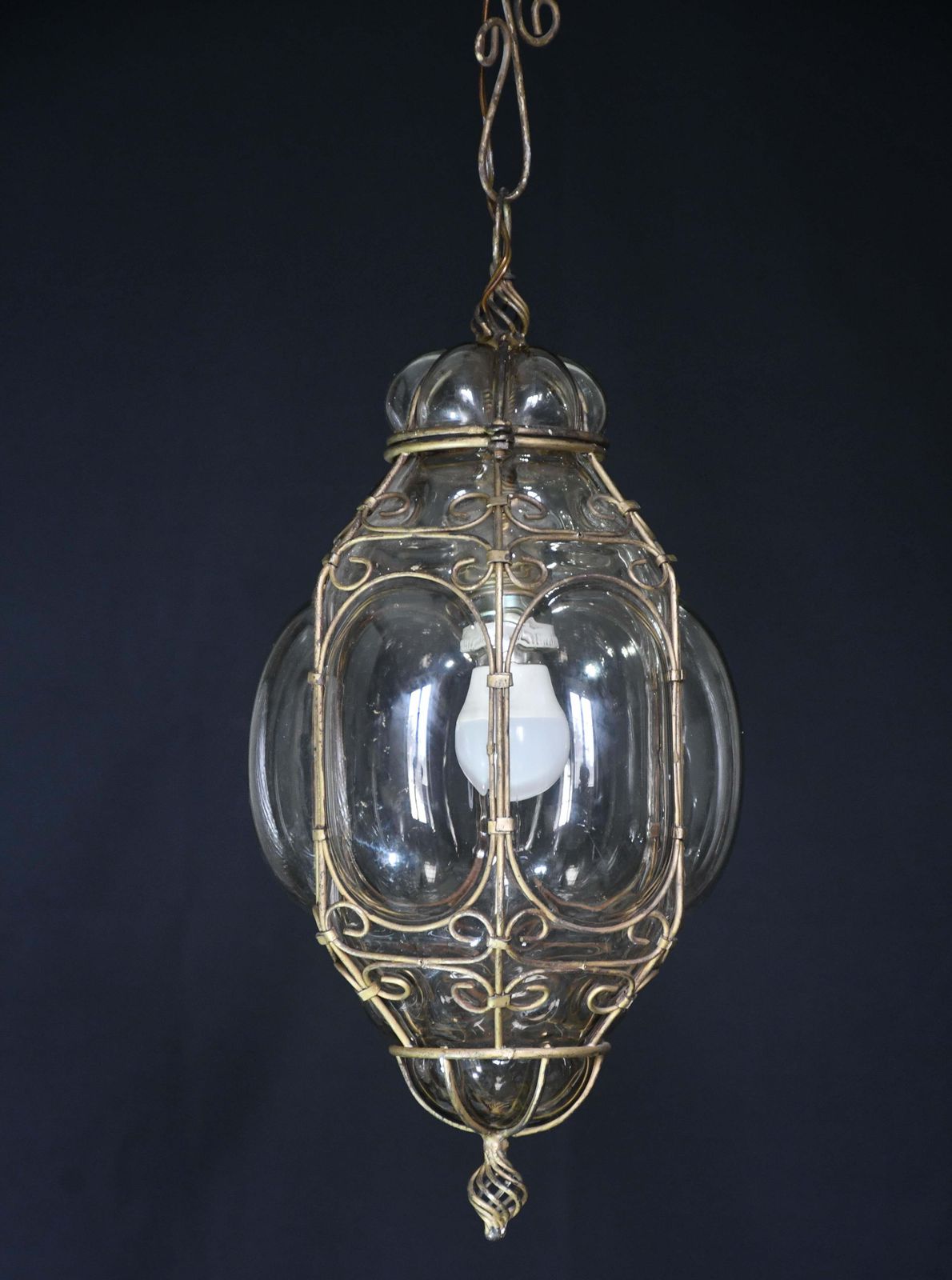 Charming Gilded Brass Colour Venetian Lantern, Seguso Murano Glass, Italy, 1950s photo vintage
