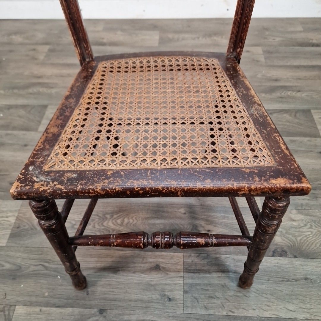 Antique Cane Bedroom Chair Carved Crest Victorian Dining Hall Seat Wooden photo Furniture