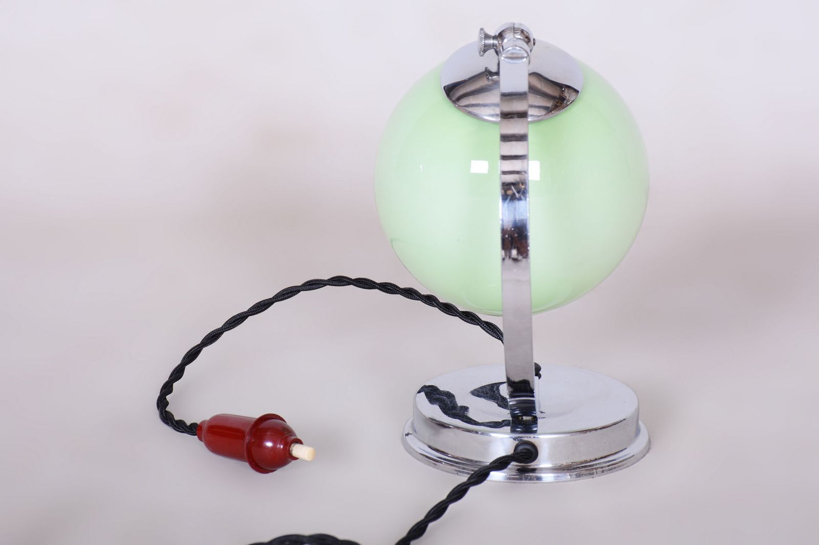 Restored Bauhaus Table Lamp, Chrome, Aluminium, Opaline Glass, Czech, 1930s photo vinterior