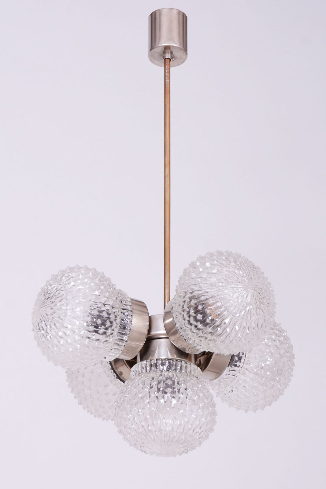 Restored Mid Century Chandelier, By Kamenický šenov, Brass, Glass, Czech, 1960s photo Lighting