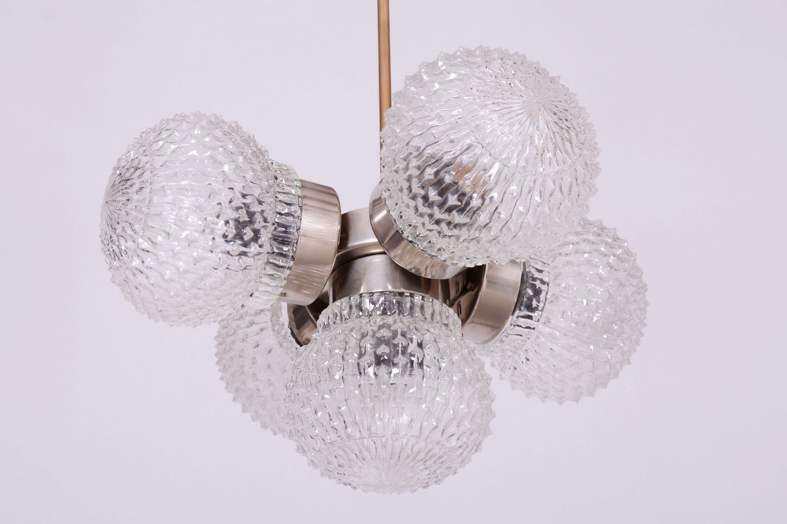 Restored Mid Century Chandelier, By Kamenický šenov, Brass, Glass, Czech, 1960s photo 550.0