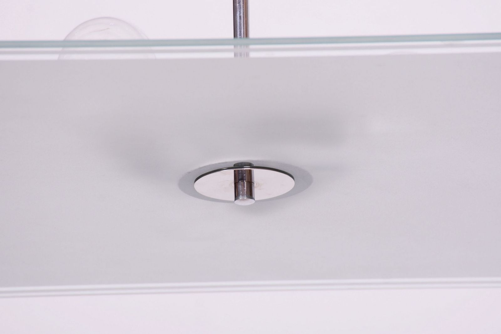 Restored Bauhaus Chandelier, Chrome Plated Steel, Frosted Glass, Czech, 1930s photo 750.0