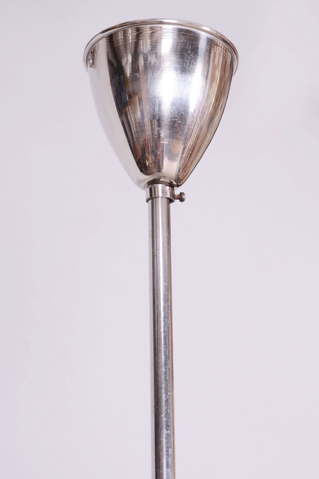 Restored Bauhaus Chandelier, Chrome Plated Steel, Milk Glass, Czech, 1930s photo for sale