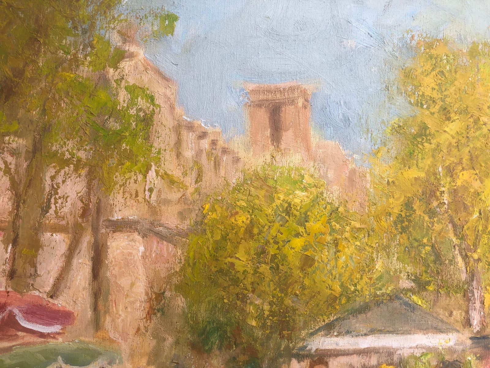 Francisco Carbonell Massabe Barcelona Las Ramblas Flower Market Oil Painting Impressionist Street Scene C.1995 photo buy