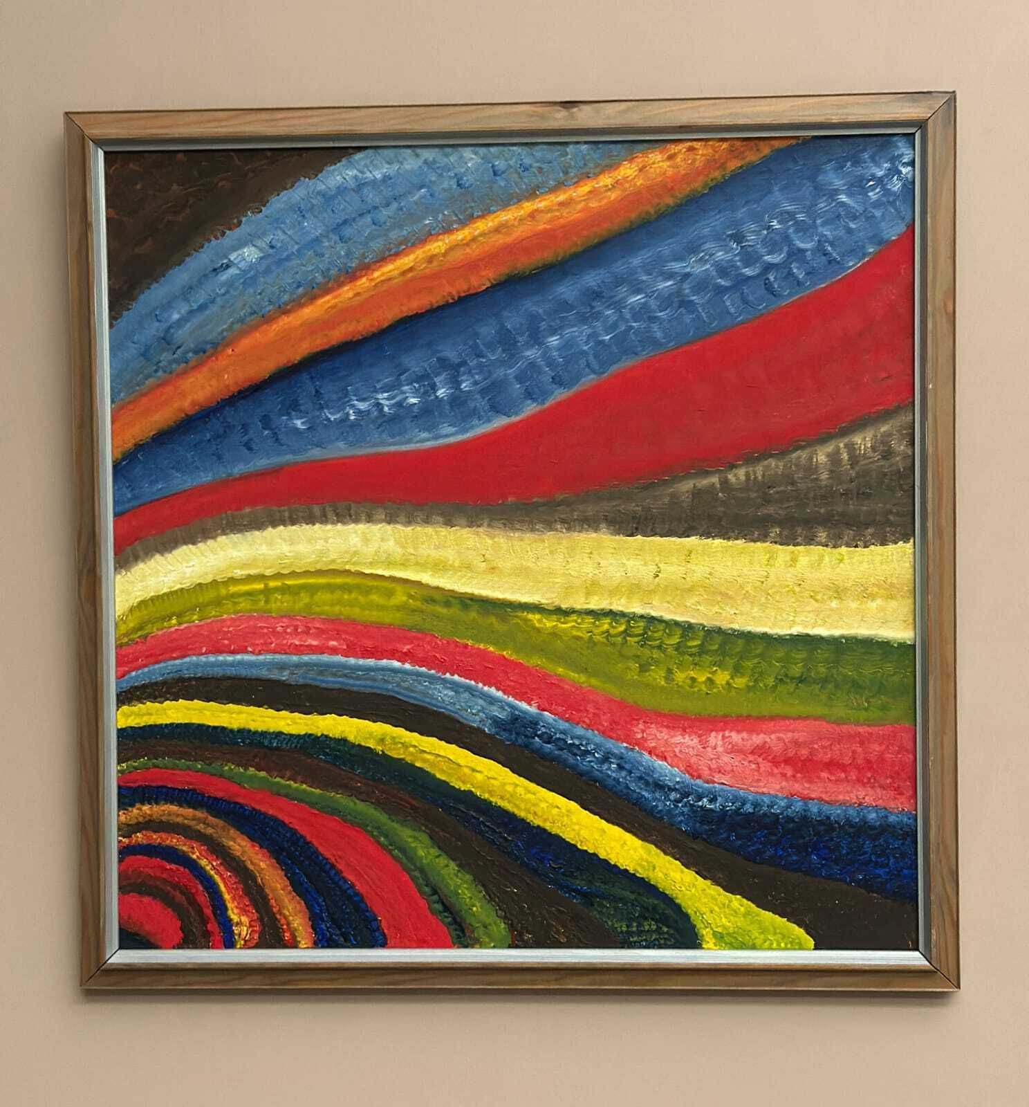 Original Swedish Oil On Canvas – “Fantasia/Färg” By R.C. Reyes – Dated 1990 (Verso)  – Vintage & Framed – 67x 67 Cm (26.3" × 26.3") photo 545.0