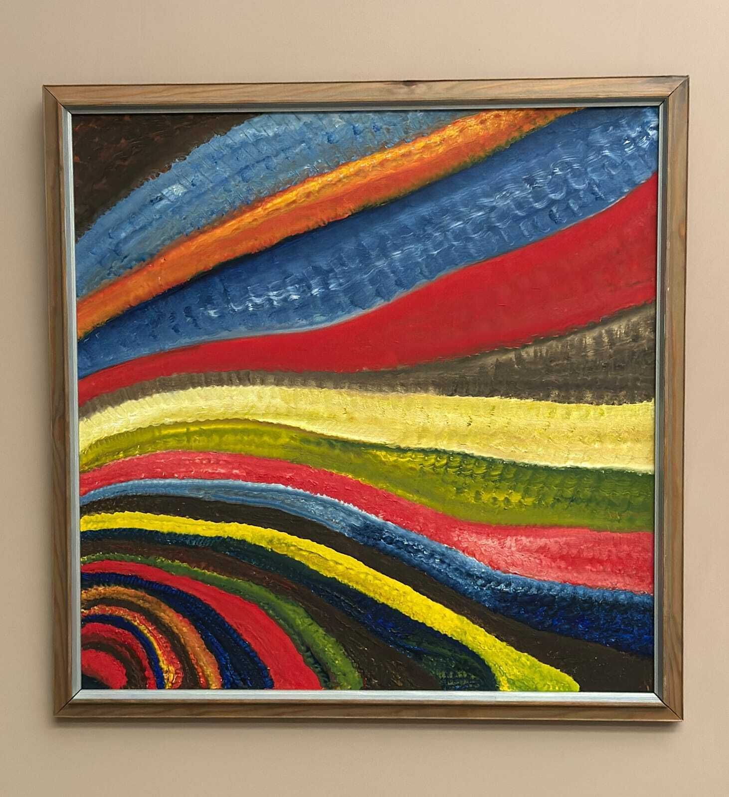 Original Swedish Oil On Canvas – “Fantasia/Färg” By R.C. Reyes – Dated 1990 (Verso)  – Vintage & Framed – 67x 67 Cm (26.3" × 26.3") photo buy