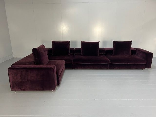 Molteni & C "Turner" L Shape Sectional Sofa In Aubergine Purple Velvet photo Furniture