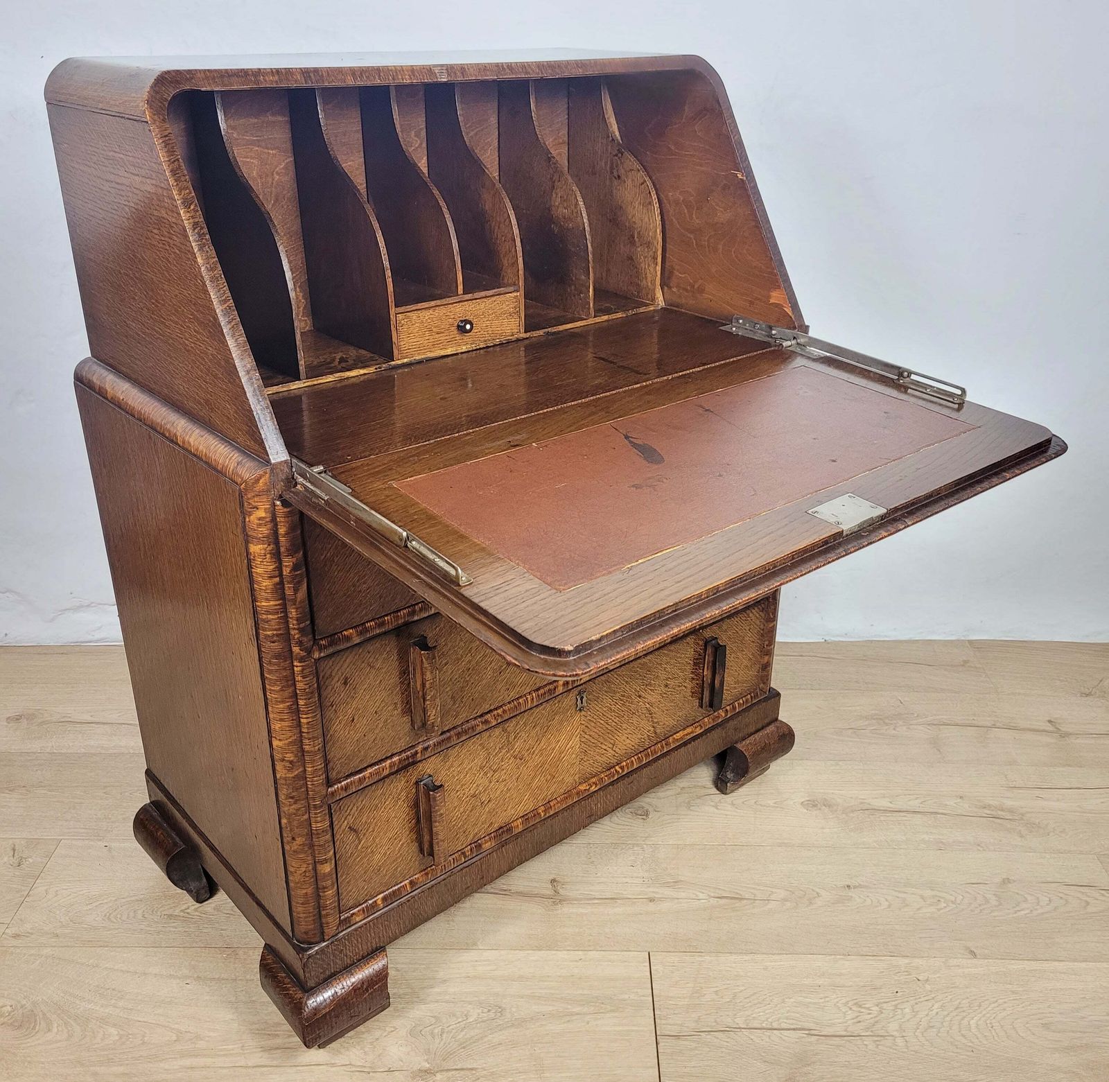 Oak Writing Bureau Desk Vintage 1960's Key & Lock Delivery Available photo Furniture