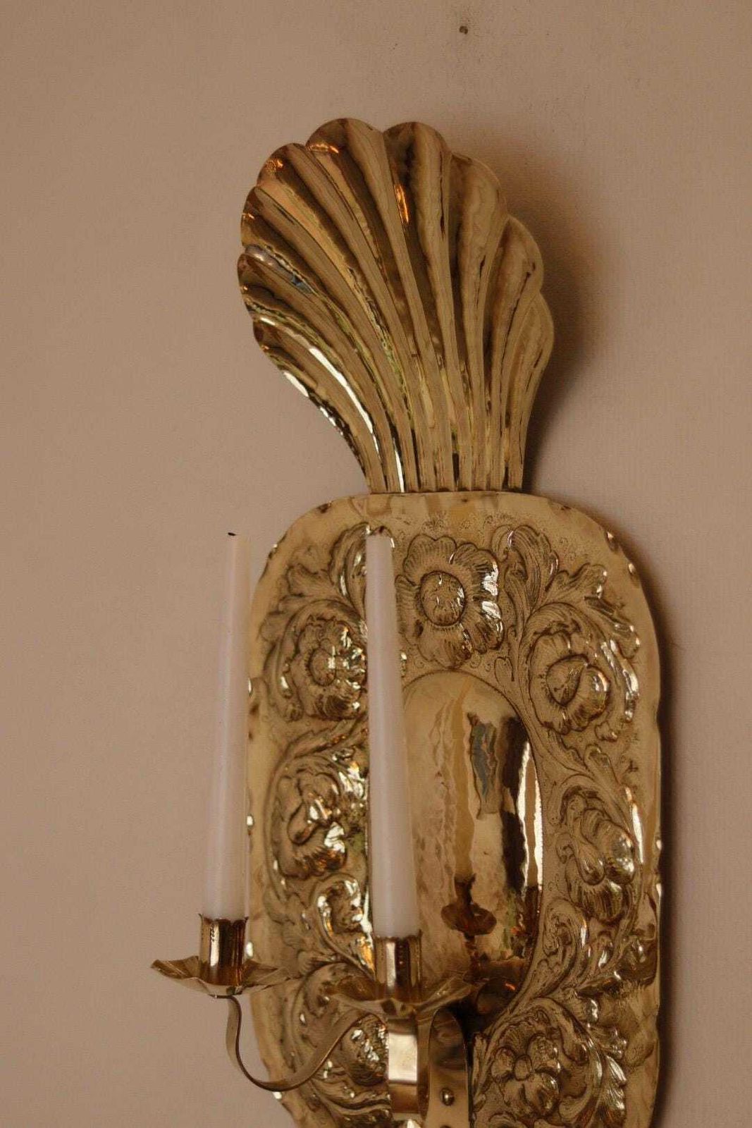 photo vintage Large Mid Century Swedish Brass Sconces