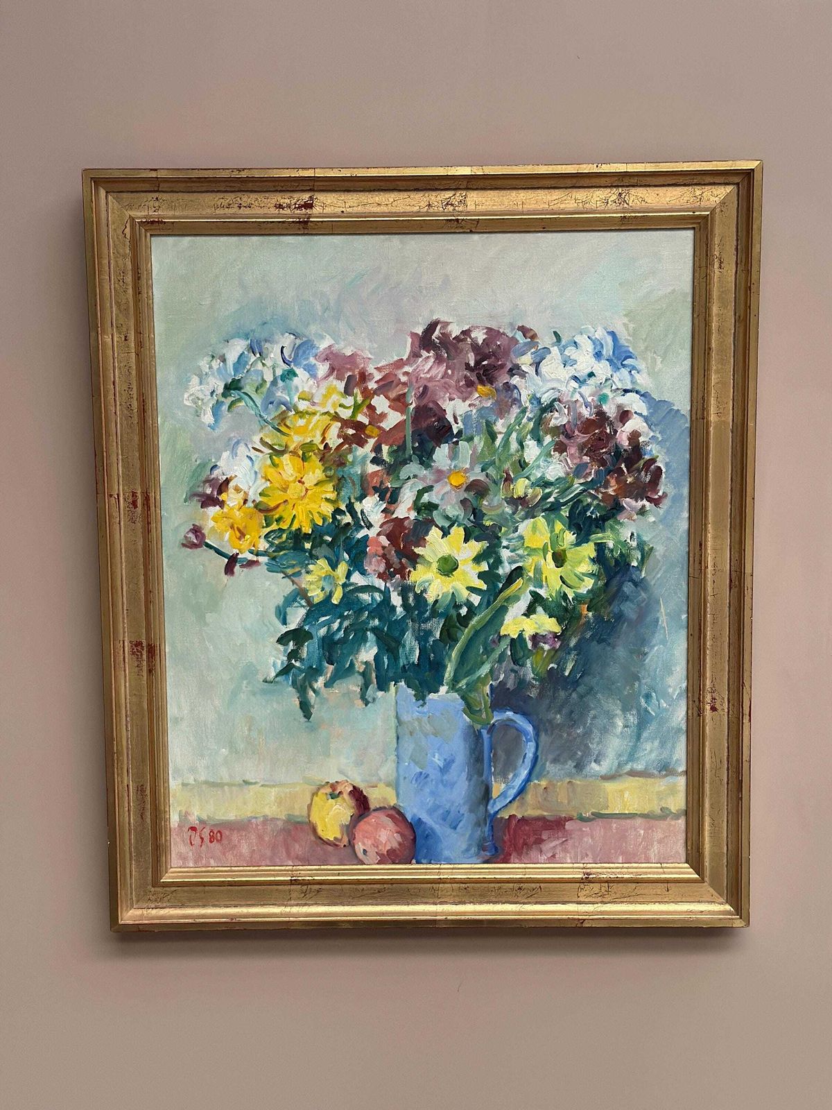Original Swedish Oil On Canvas – “Still Life With Flowers In Vase” By Jan Sonne (1909 96) 1980 – Vintage & Framed 76 × 65 Cm (29.9" × 25.6") photo vinterior