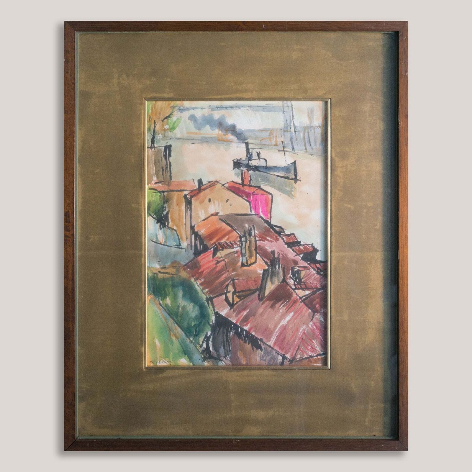 Rafael Ortiz Alfau   Harbour Rooftops   Cubist Impressionist Influenced Painting photo for sale
