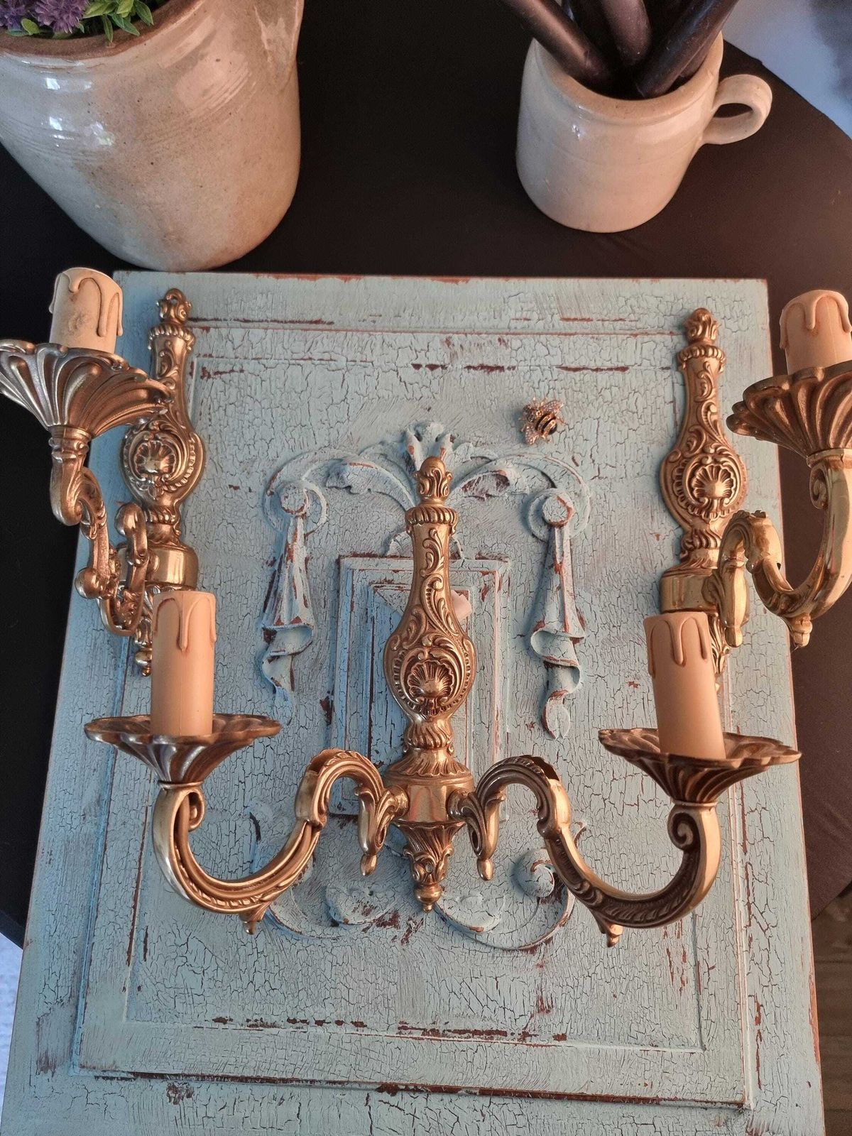 Solid Bronze Wall Light Sconces   Vintage French Bronze Wall Candle Sconces   Electric Wall Lighting   Chateau Decor