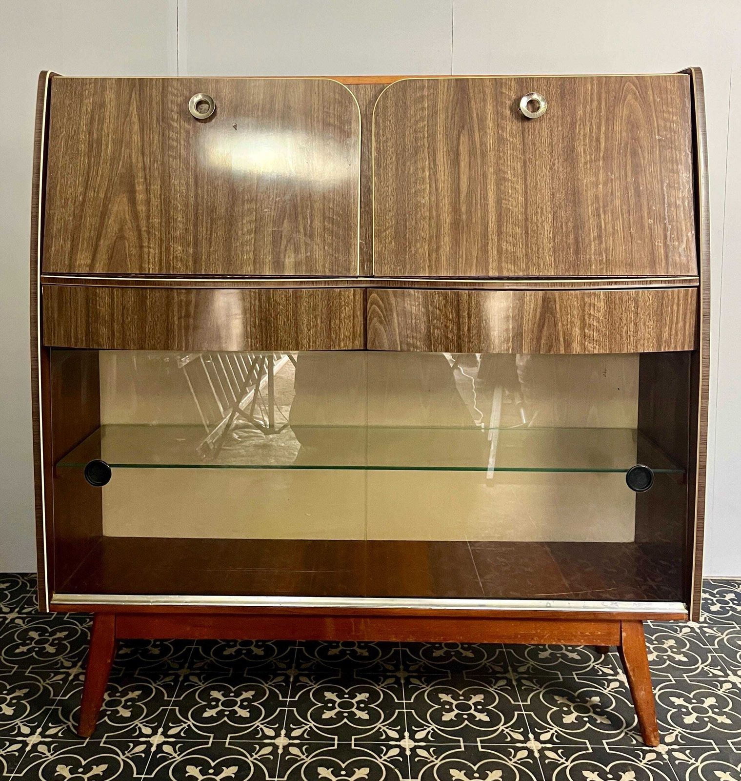 Retro 1960’s Mid Century Writing Desk And Vintage Cocktail Drinks Cabinet