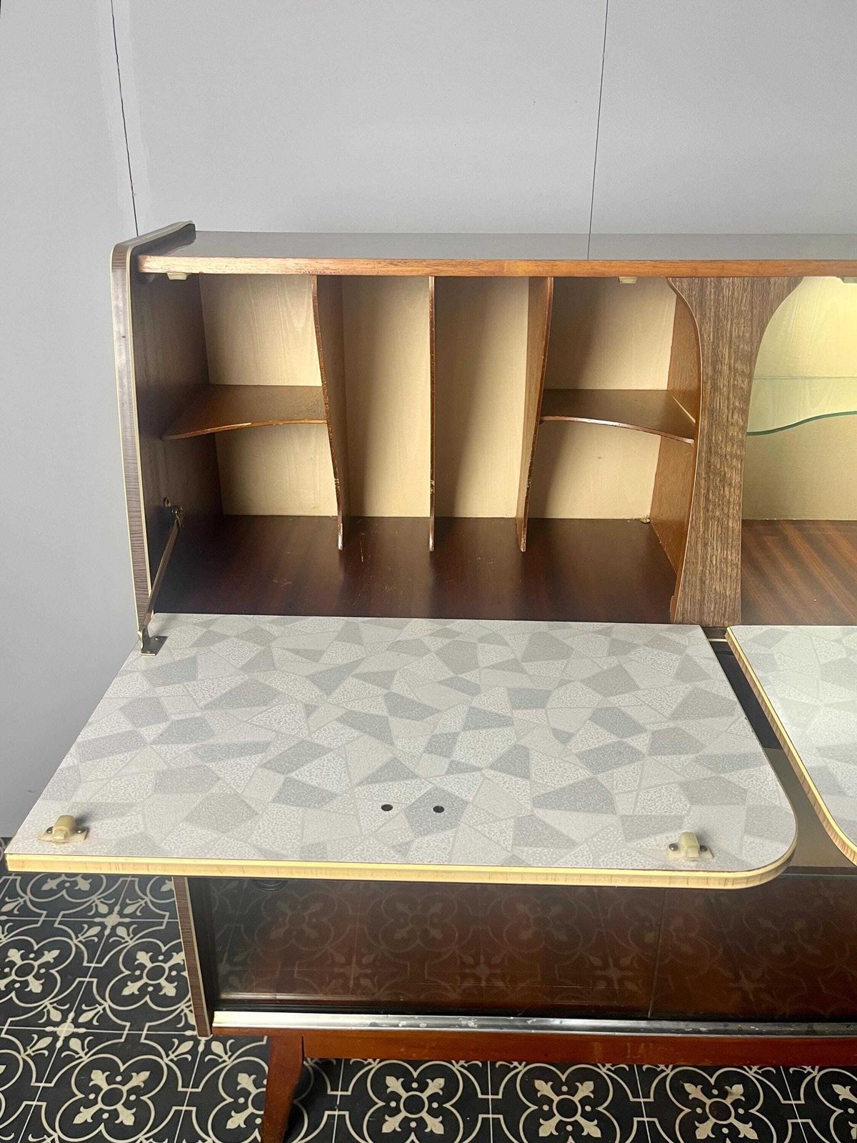 Retro 1960’s Mid Century Writing Desk And Vintage Cocktail Drinks Cabinet photo buy