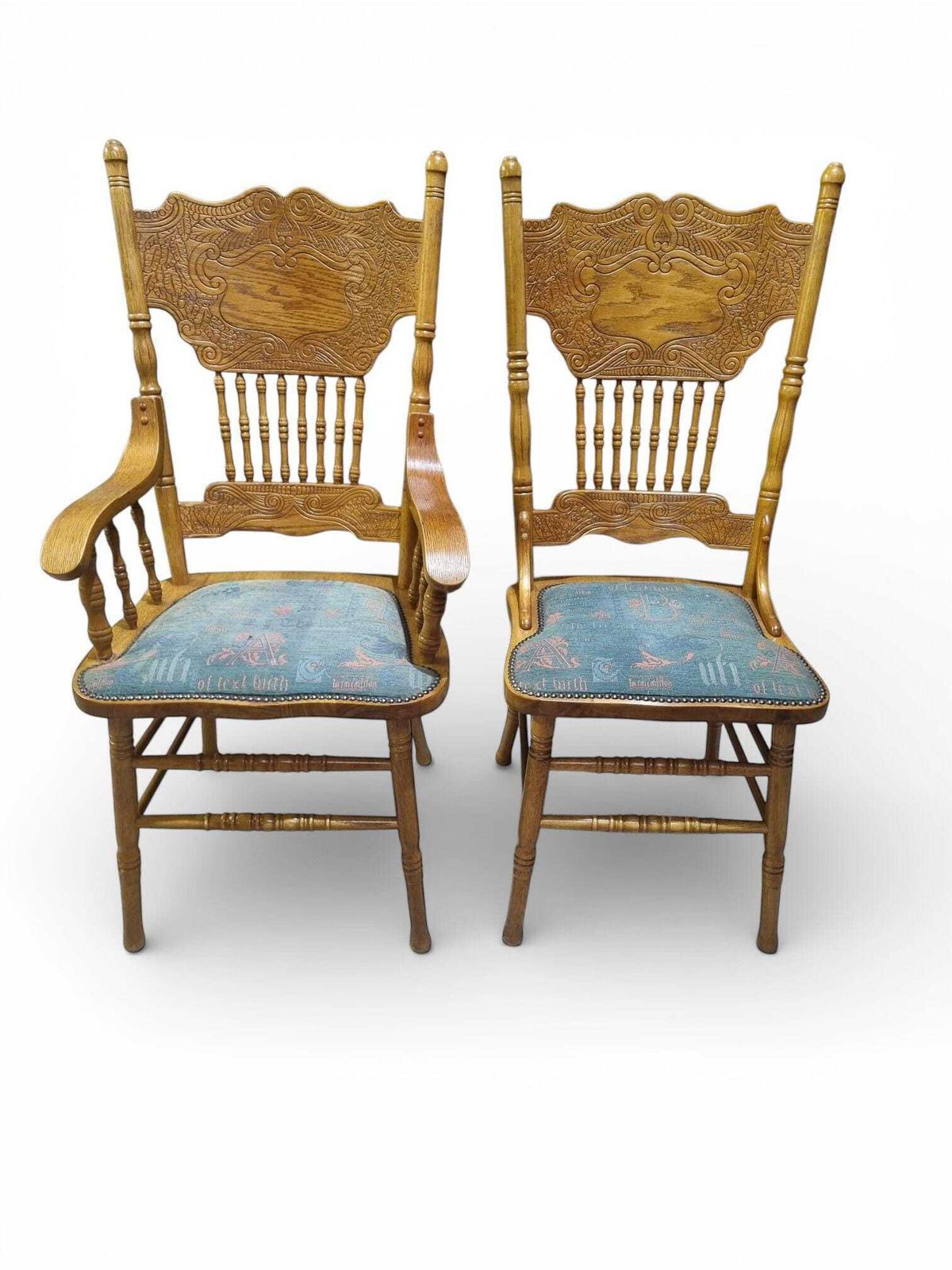 Vintage American Colonial Oak Featherback Dining Chairs / Set Of 6 / C1980 photo for sale