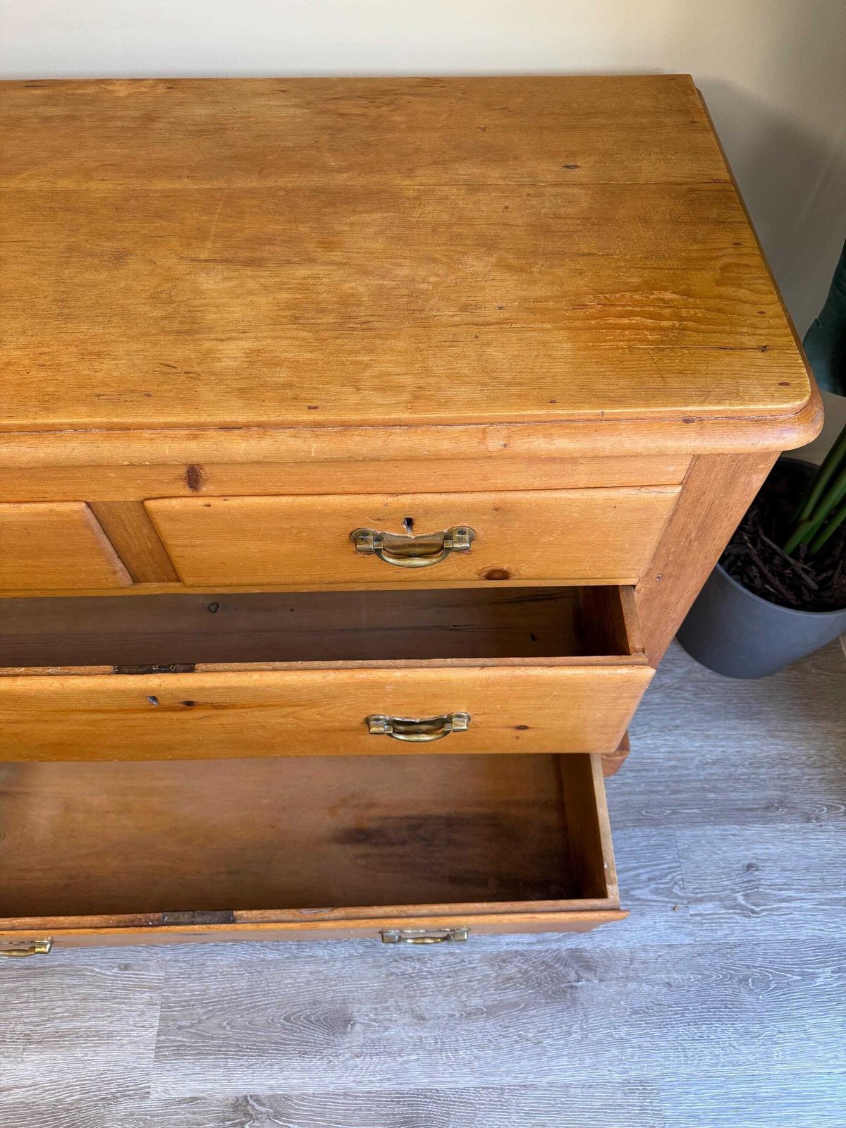 Furniture Antique Solid Pine Chest Of Drawers   Original Dovetail Design photo
