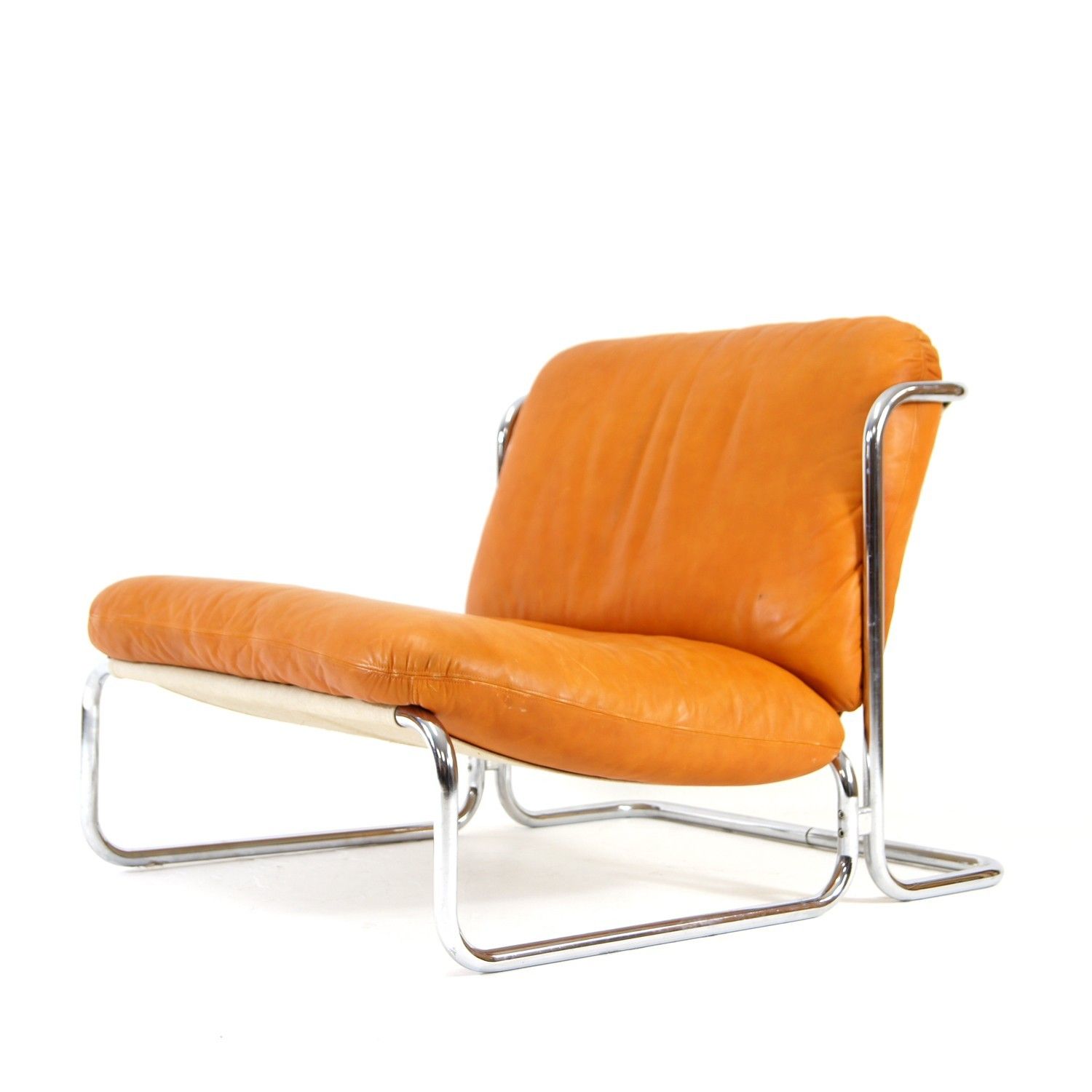 Retro Vintage Danish Leather Lounge Easy Sling Chair Armchair 70s Mid Century