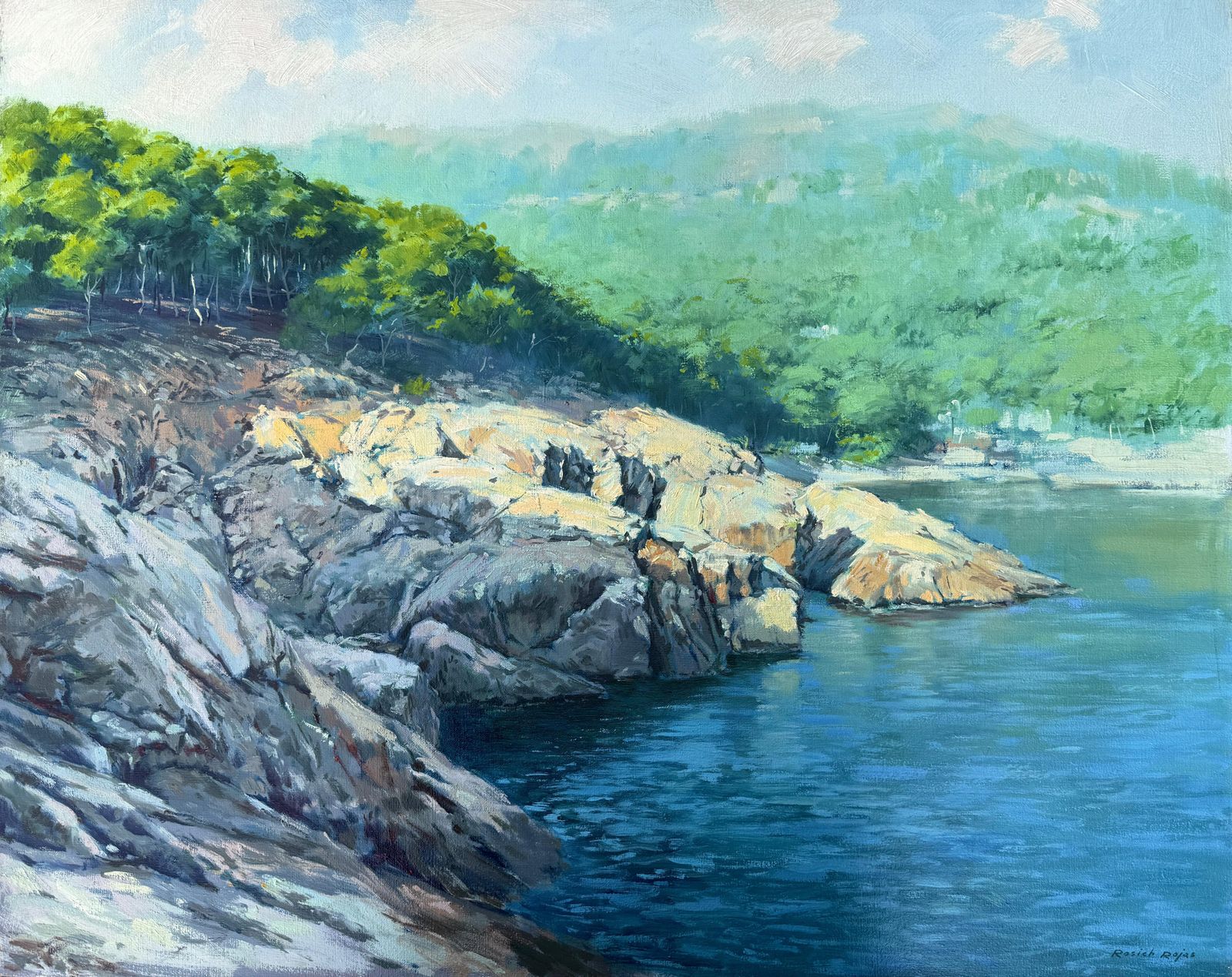 Jordi Rosich Rojas Mediterranean Coastal Landscape Oil Painting, Costa Brava Begur Seascape Spain 1980