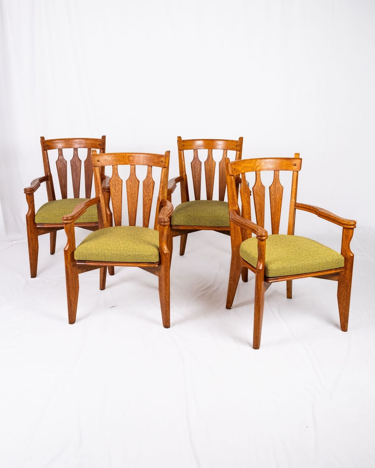 Set Of Oak And Wool Chairs By Guillerme And Chambron For Votre Maison, France, 1950s photo furniture