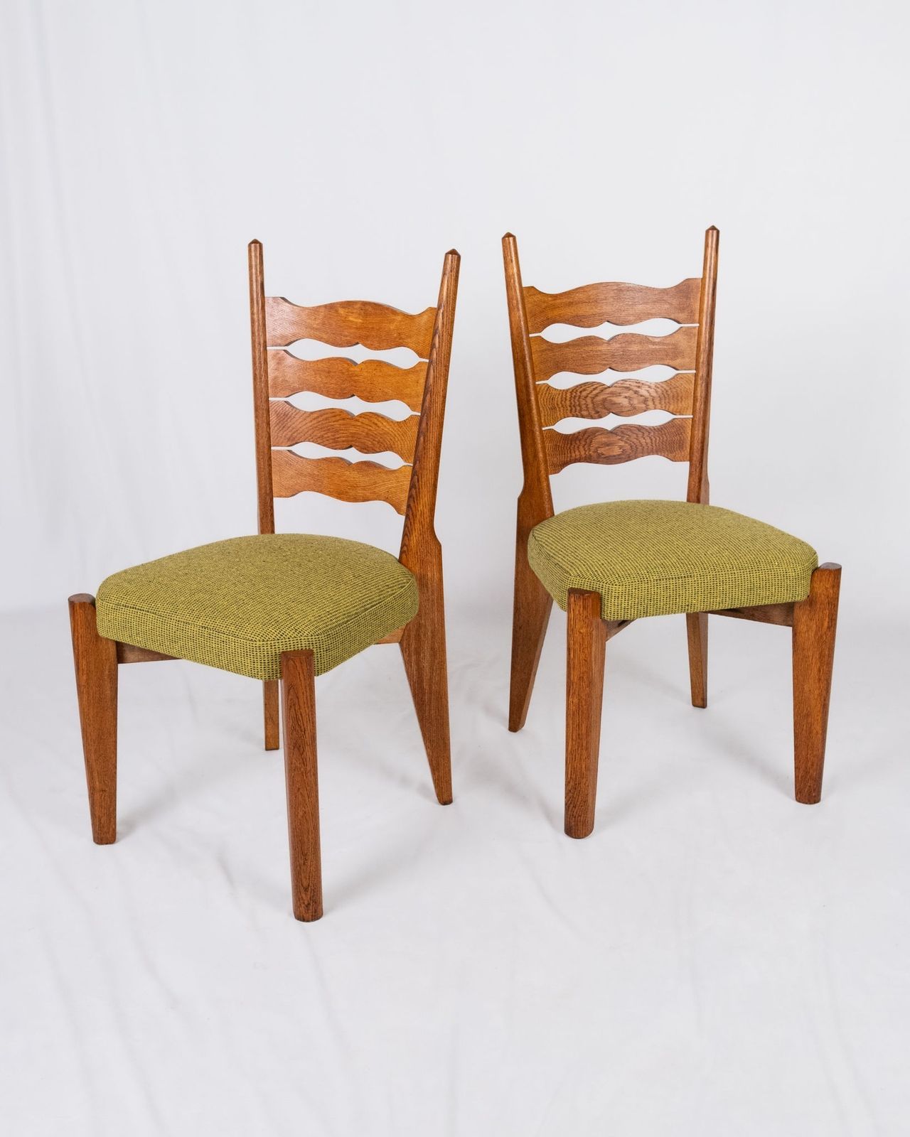 Set Of Oak And Wool Chairs By Guillerme And Chambron For Votre Maison, France, 1950s photo for sale