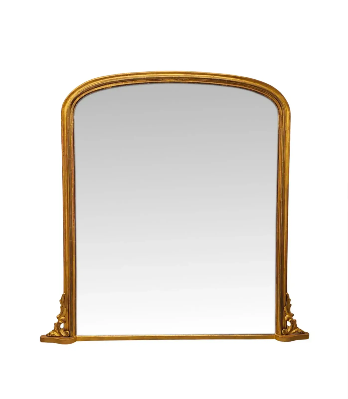 A Gorgeous Large 19th Century Simple Design Giltwood Archtop Overmantel Mirror