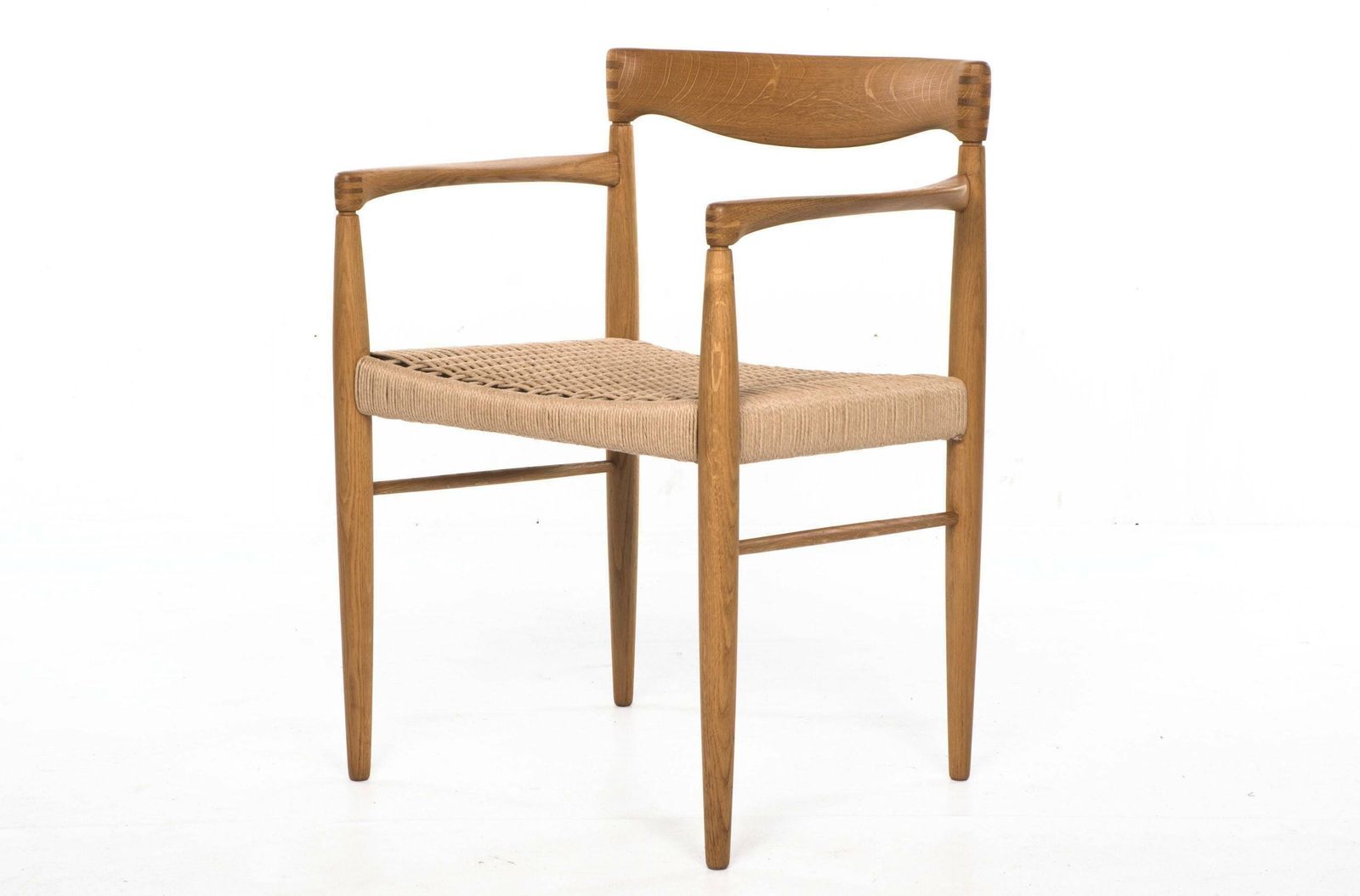 Armchair By Henry W. Klein, Bramin, Oak, With New Paper Cord photo vintage