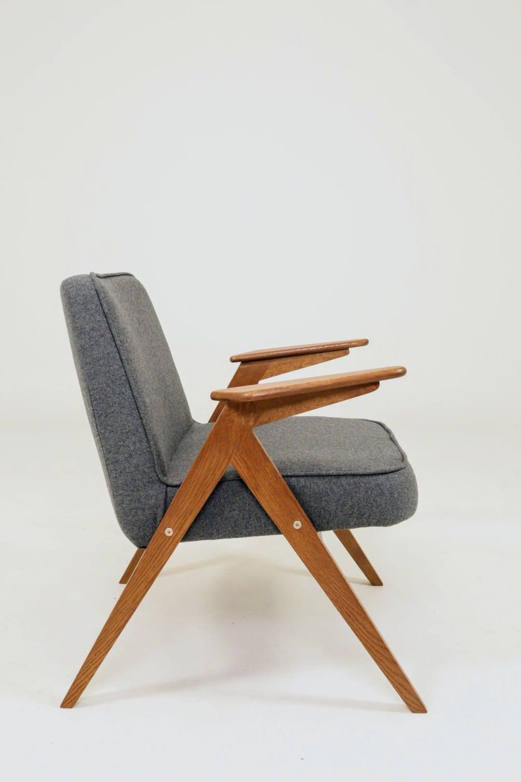 Vintage Lounge Chair Fully Refurbished, Graphite Wool Upholstery, Scandinavian Design