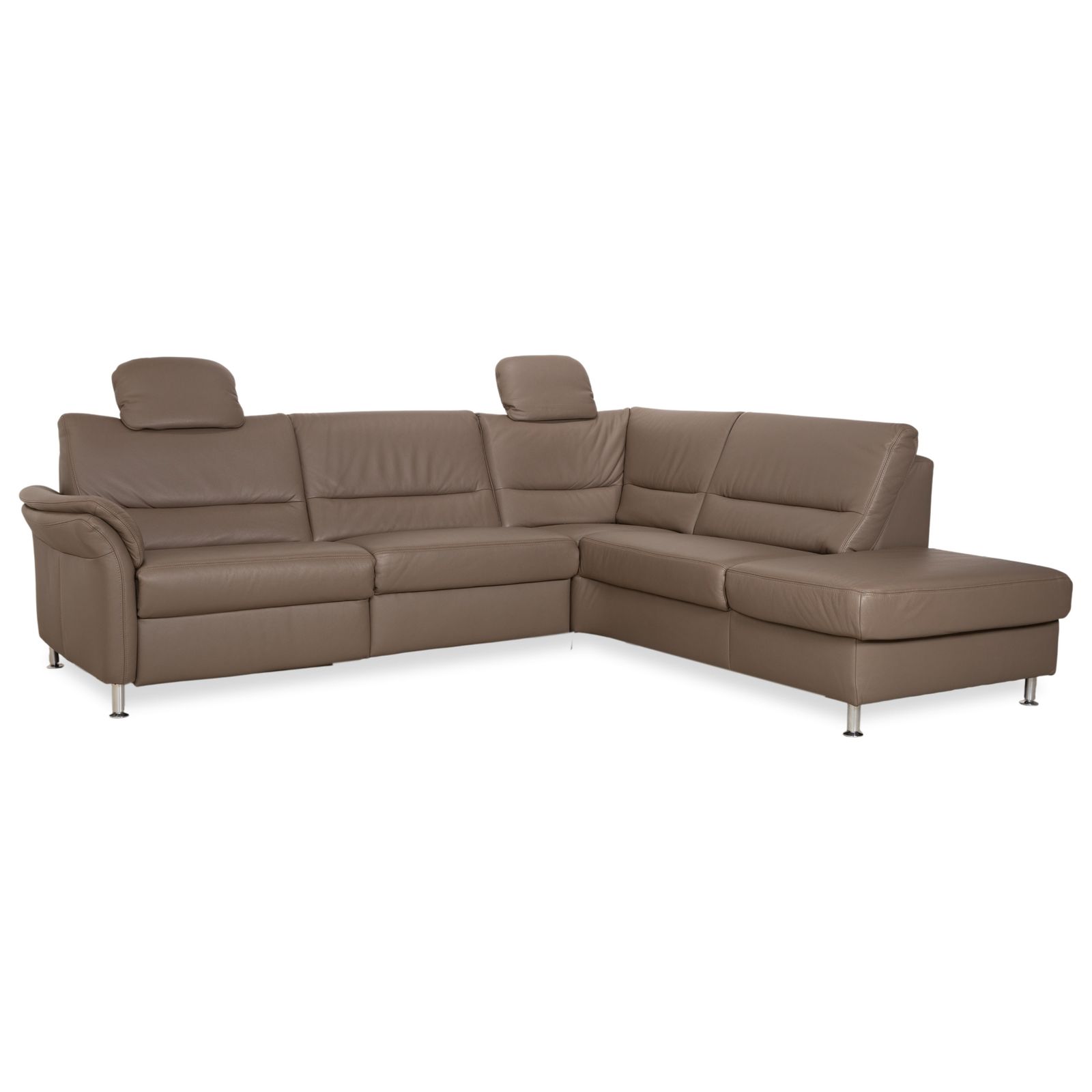 Canapé d'angle Polinova en cuir, gris brun, gris taupe, fonction électrique
