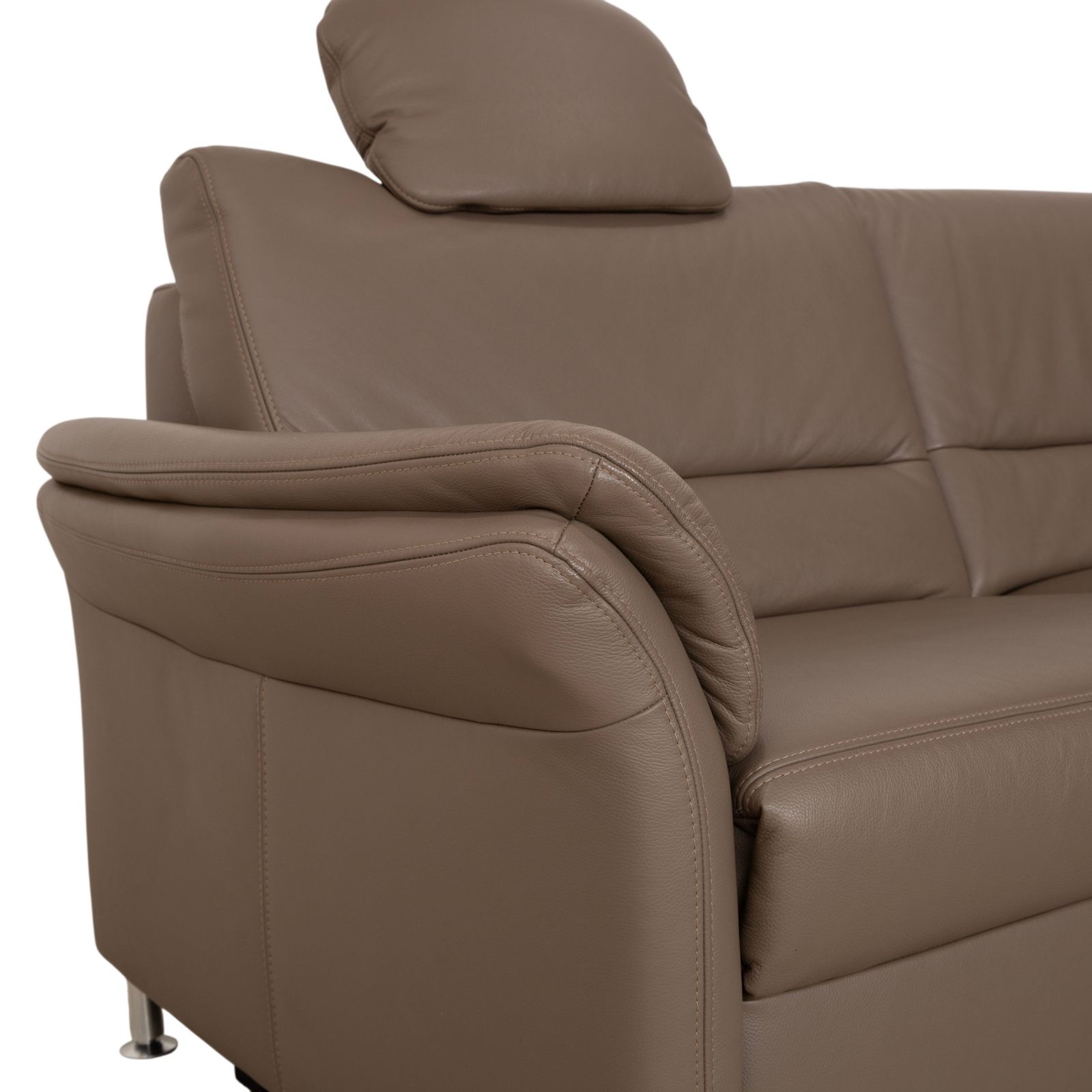 Mobilier Canapé d'angle Polinova en cuir, gris brun, gris taupe, fonction électrique photo