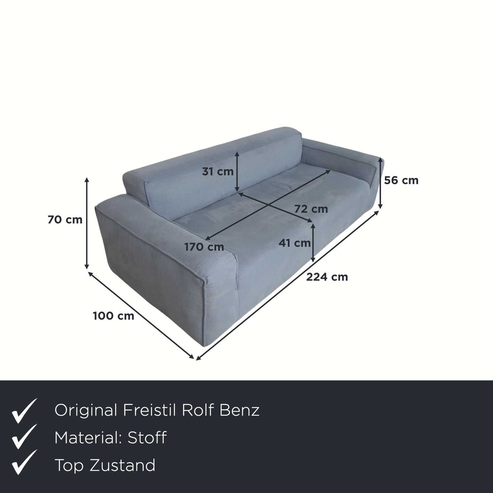 Canapé 2 places Freistil Rolf Benz 175 en tissu gris-bleu photo furniture