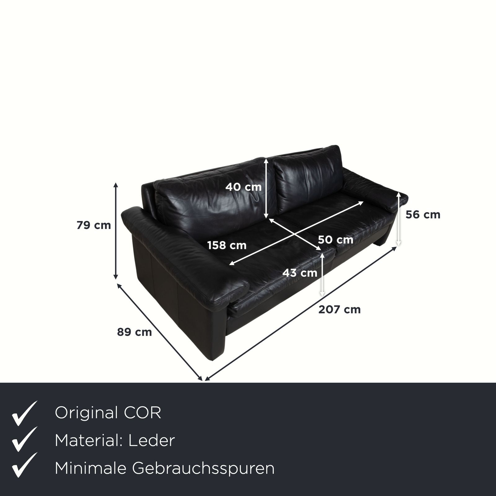 Cor Conseta Leather Four Seater Black Sofa photo furniture