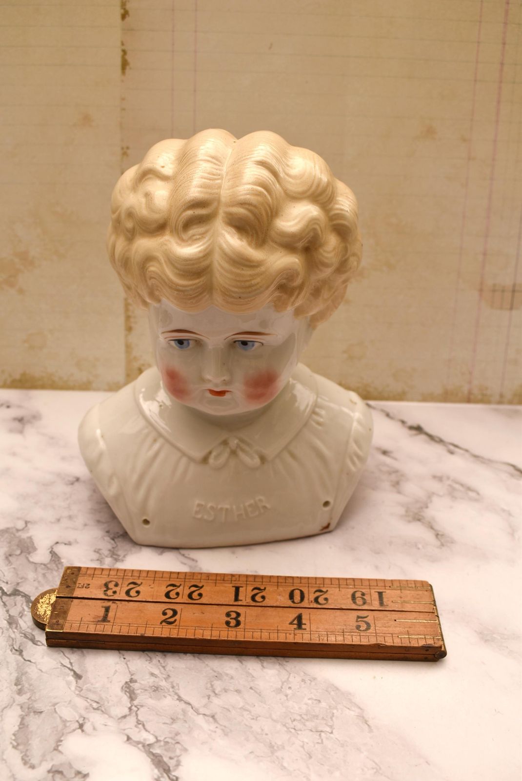 Hertwig Pet Name Large Victorian Doll Head   Amazing German Esther With Blonde Curls C1895 photo furniture