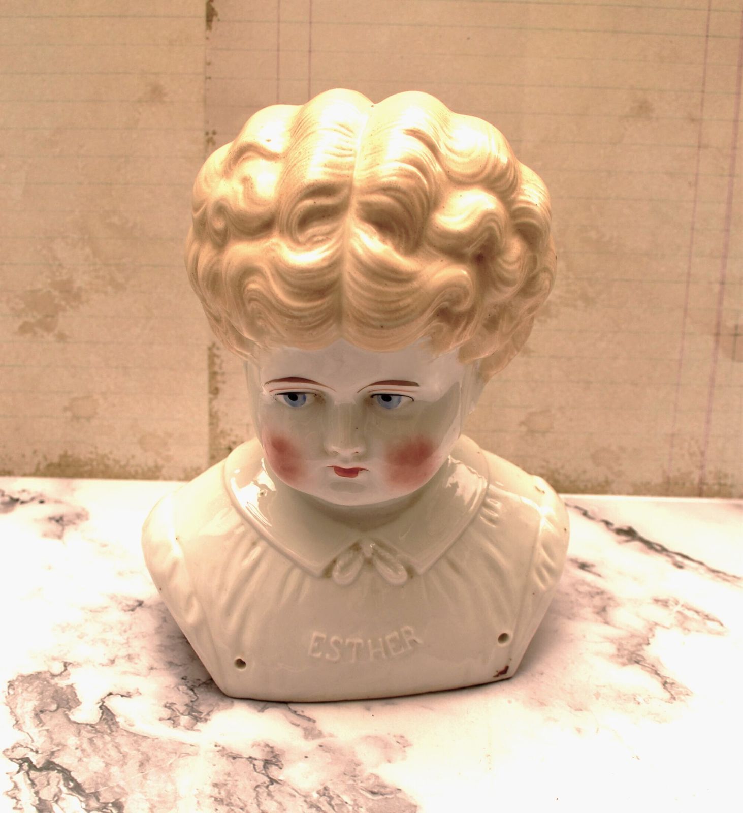 Hertwig Pet Name Large Victorian Doll Head   Amazing German Esther With Blonde Curls C1895 photo for sale