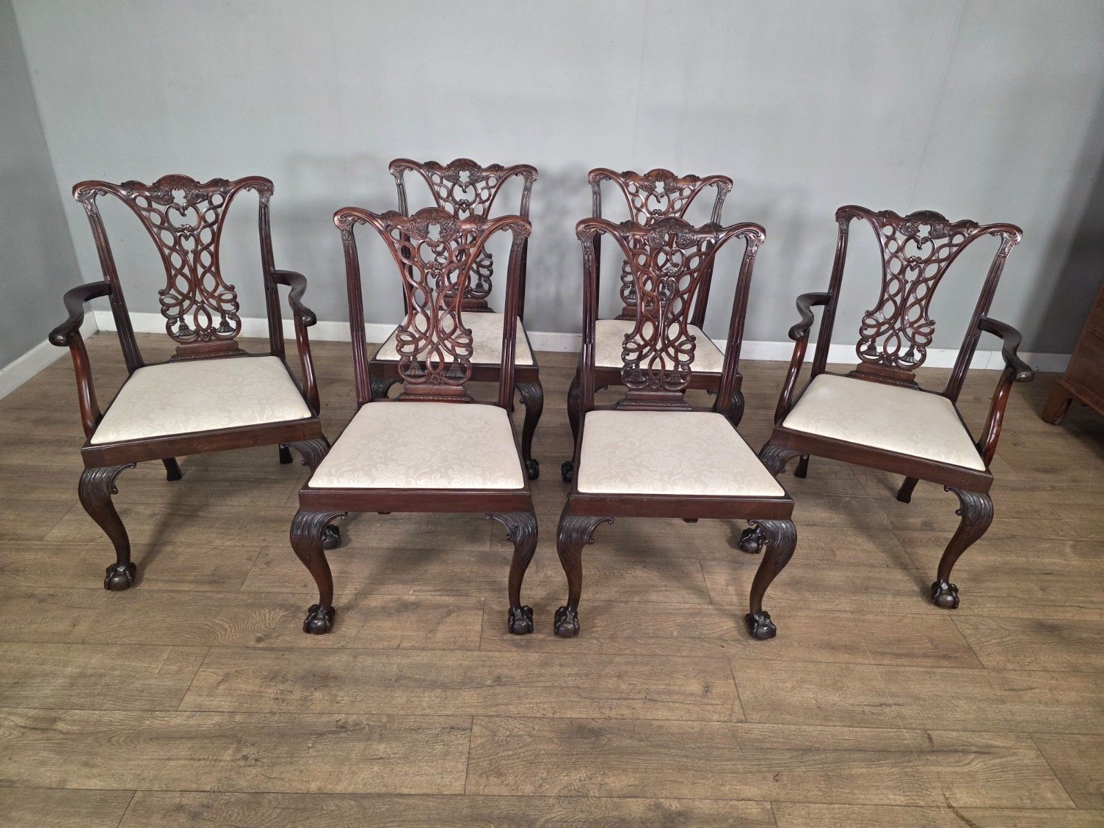 Antique Chippendale Style Mahogany Dining Chairs With Ball & Claw Feet 1910 photo for sale