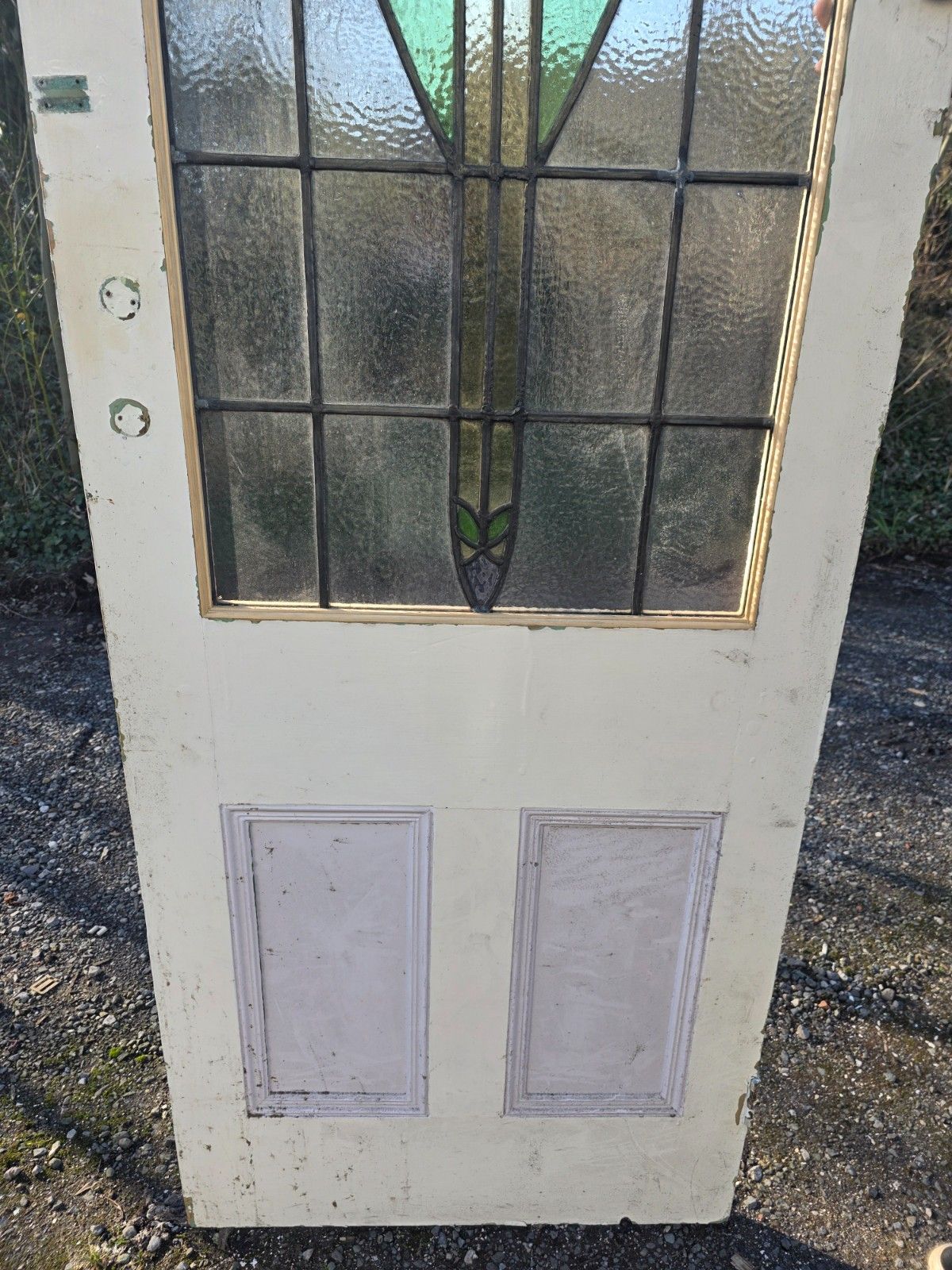 Antique 1920s Leaded Glass Internal Door With Rose Design photo buy